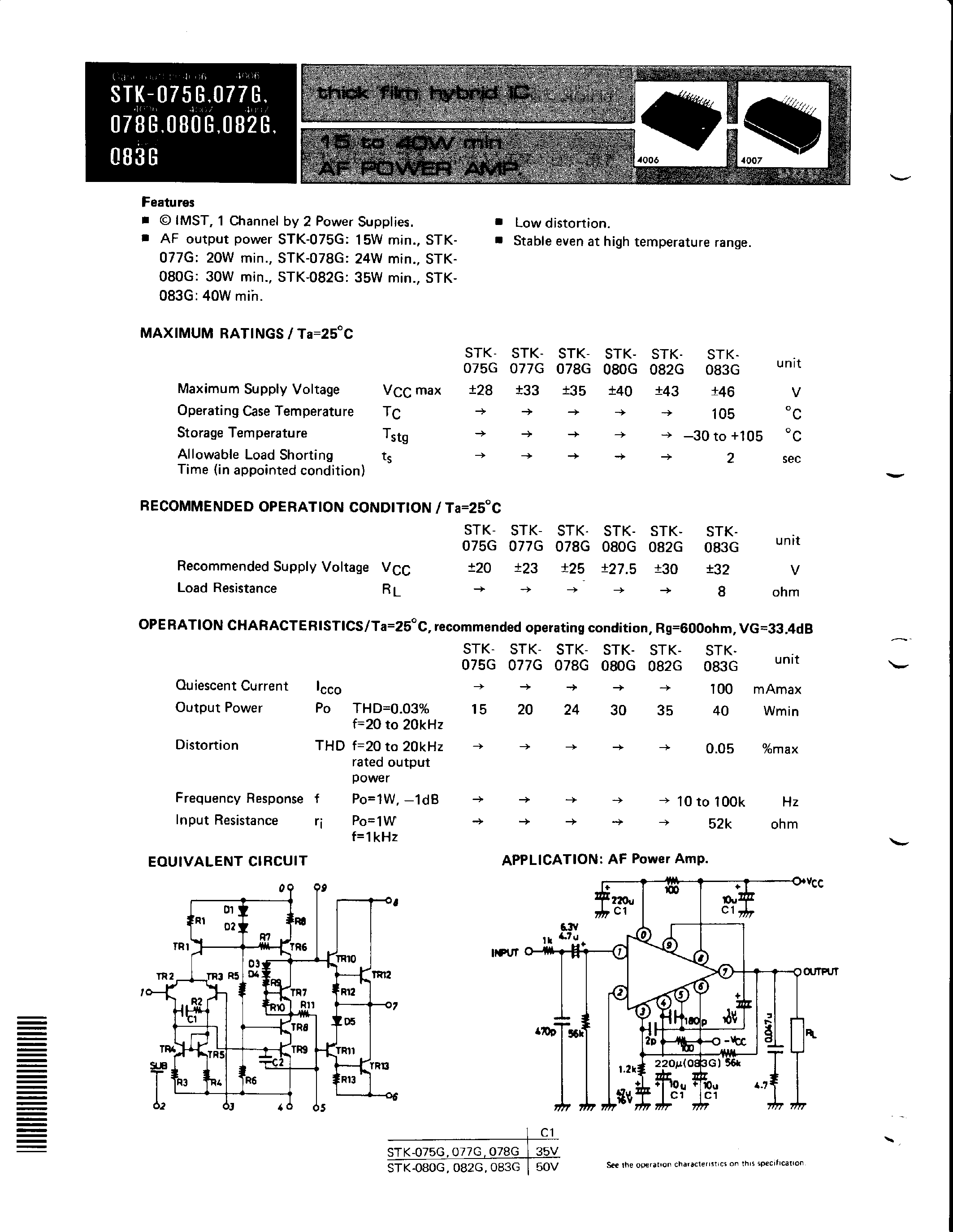 Datasheet STK-075G page 1 Datasheet STK-075G - (STKxxxG) THICK FILM HYBRID IC page 1