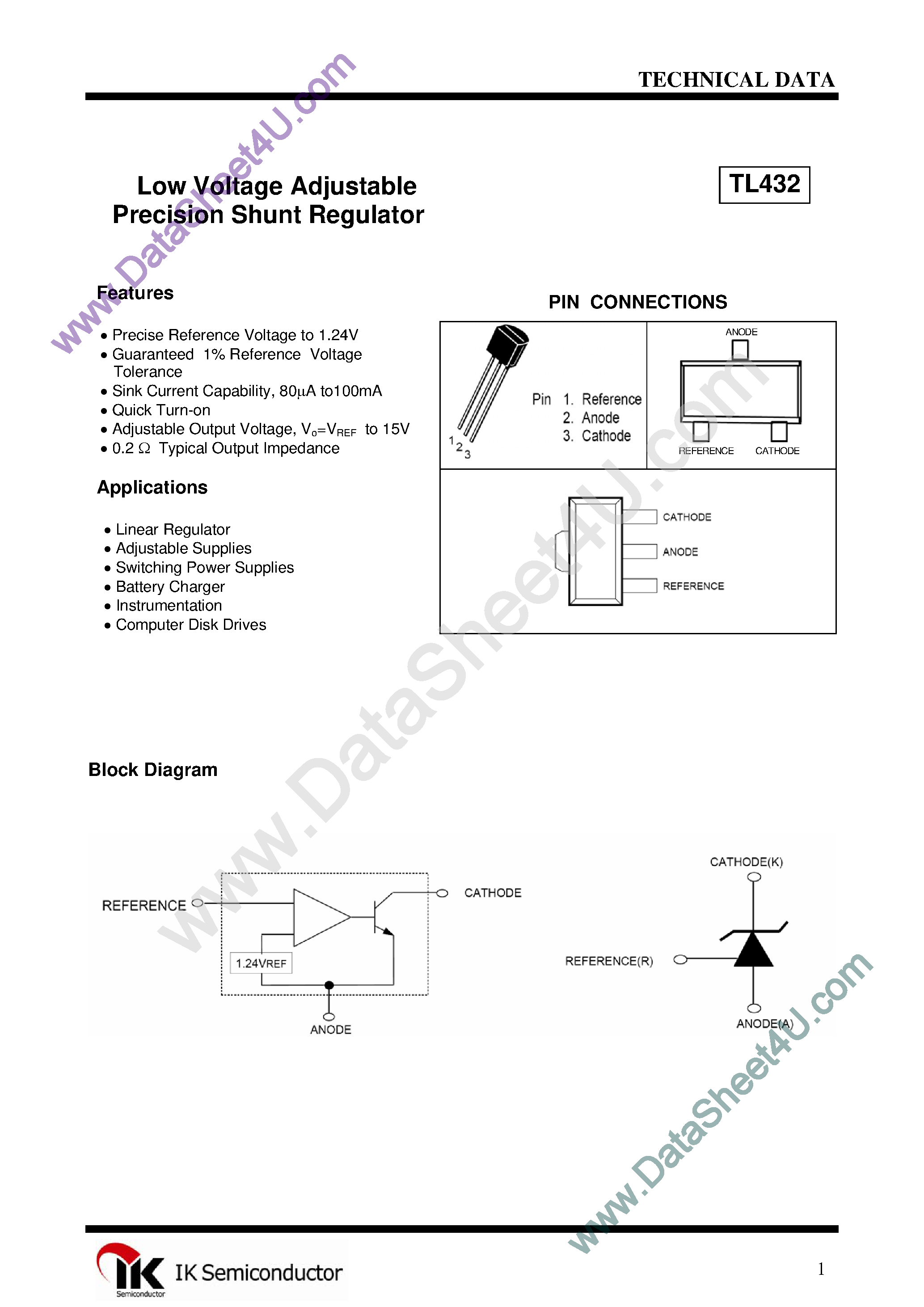 Datasheet TL432 - Programmable precision references page 1