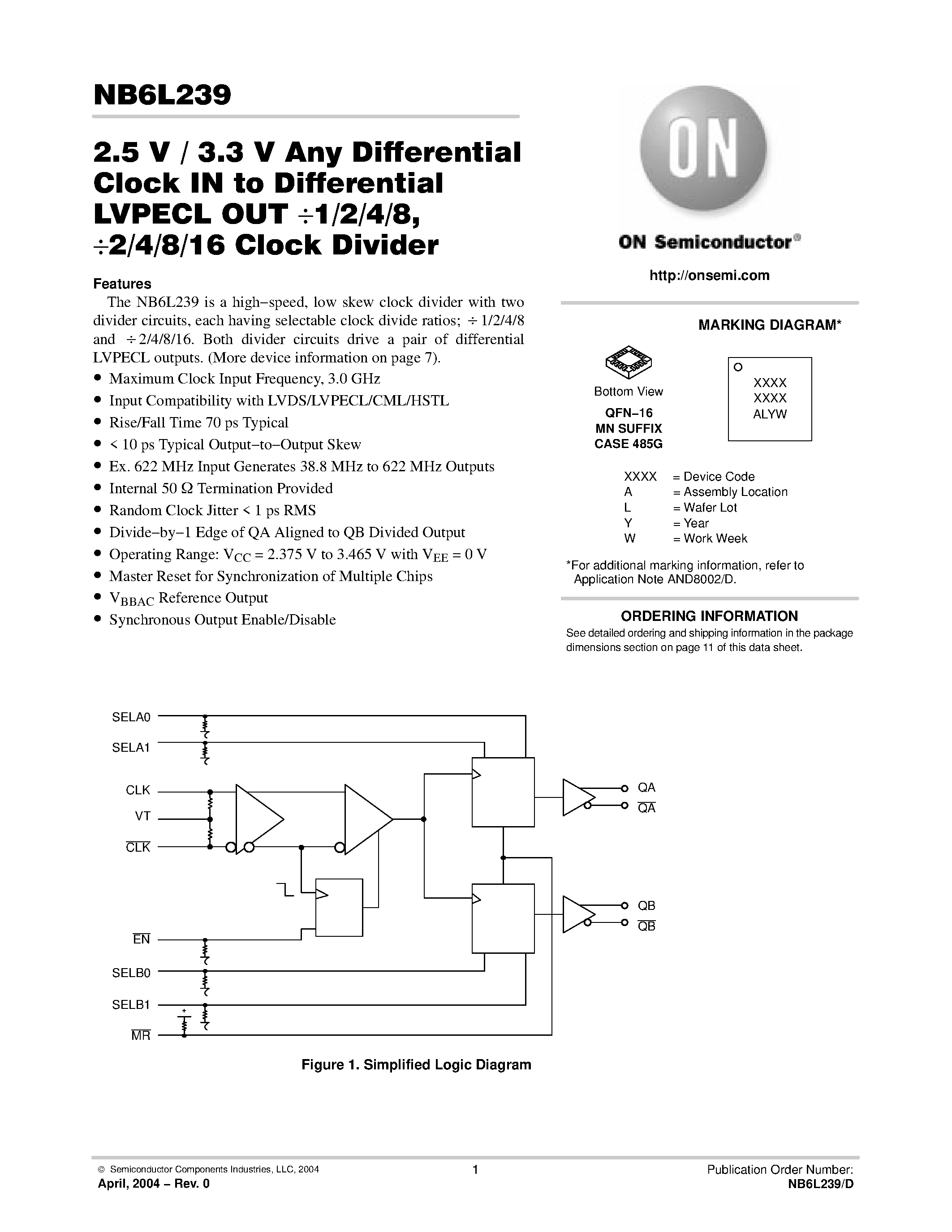 Datasheet NB6L239 - 2.5 V / 3.3 V Any Differential Clock IN to Differential page 1