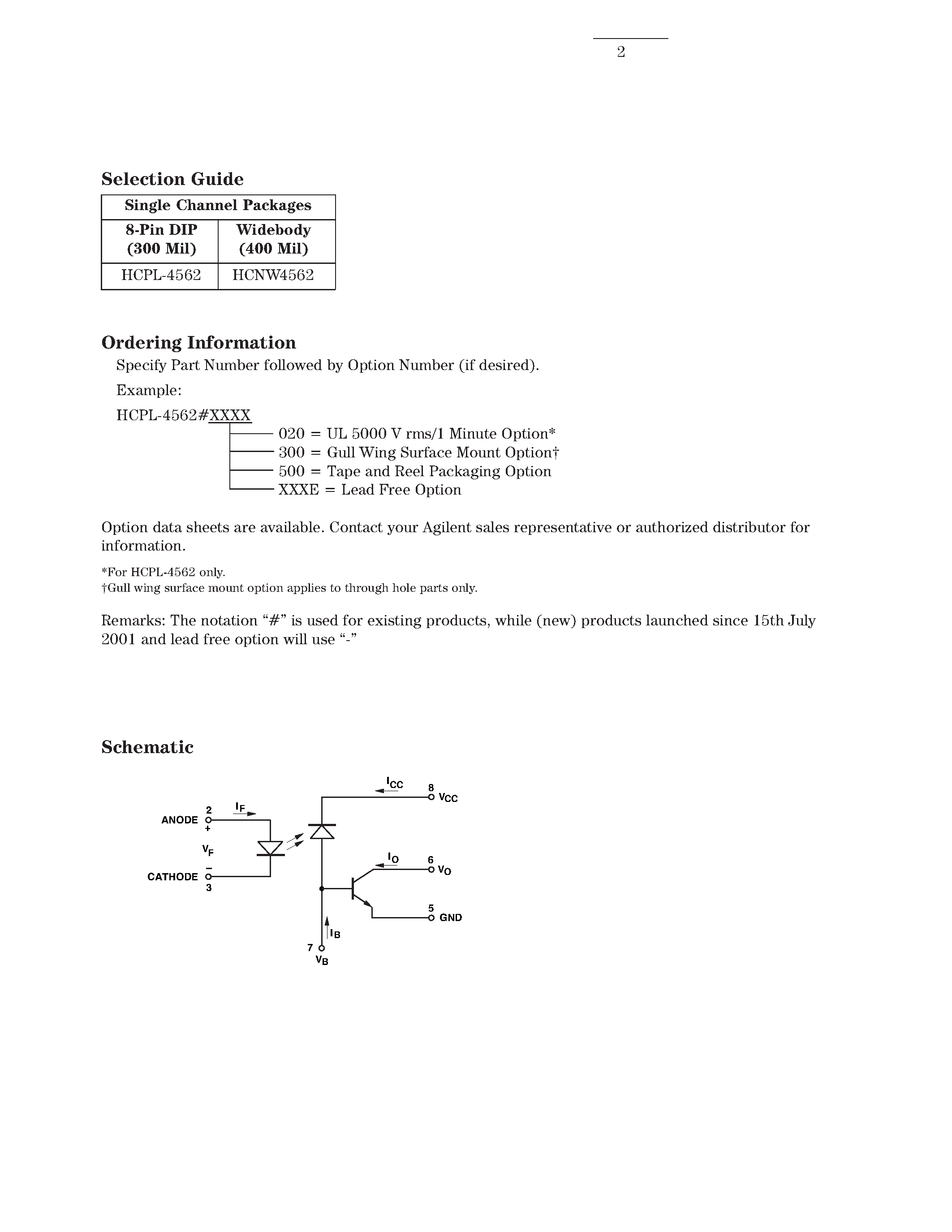 Datasheet HCPL-4562 - High Bandwidth Analog/Video Optocouplers page 2