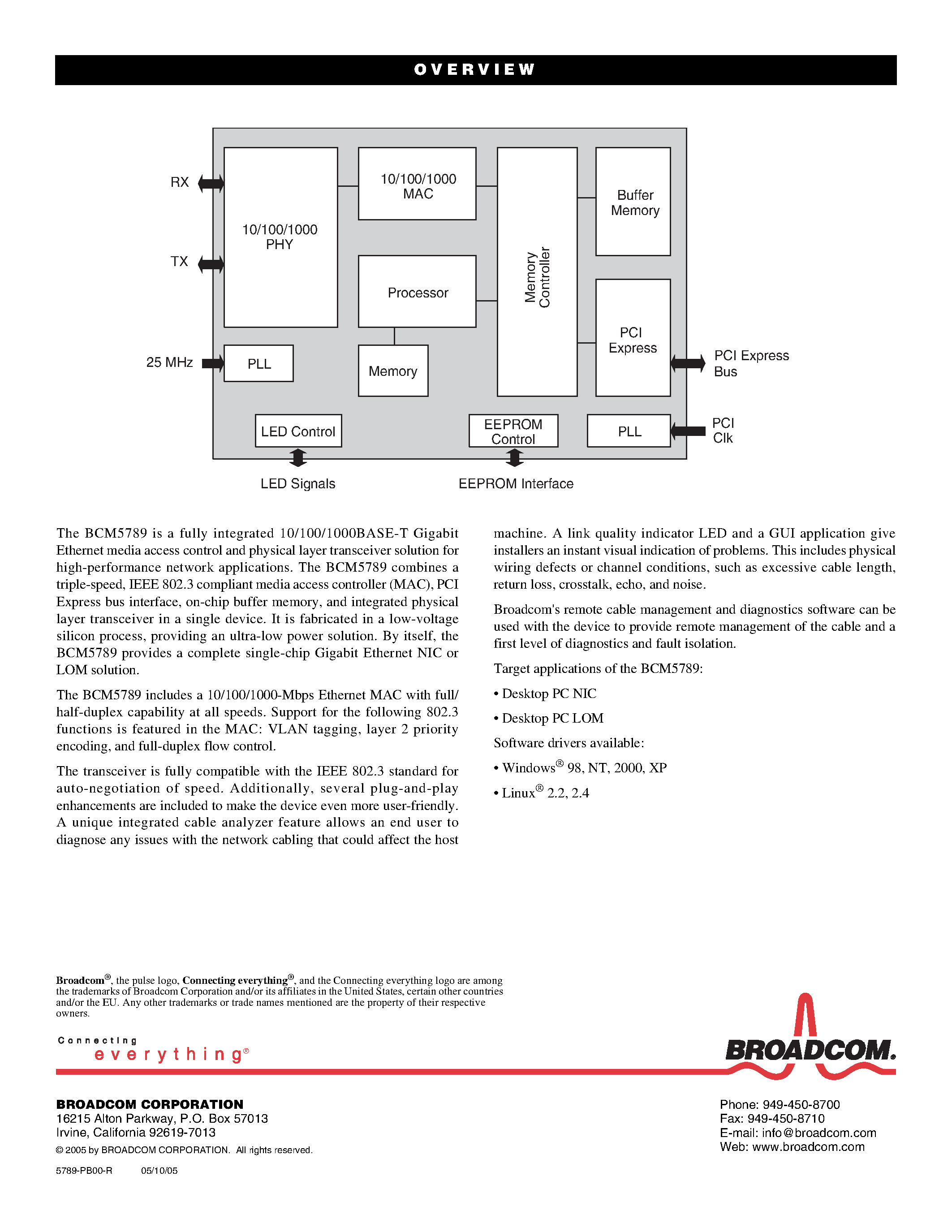 Datasheet BCM5789 - 10/100/1000Base-T Controller page 2