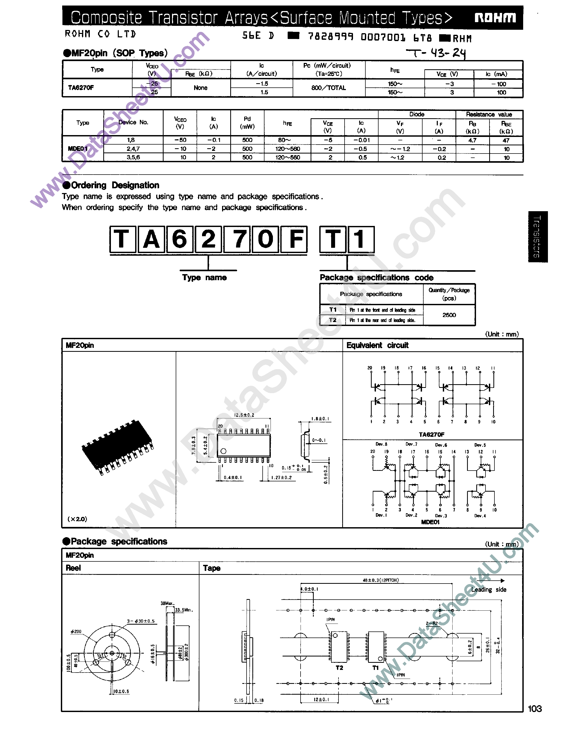 Datasheet TA6270F page 1 Datasheet TA6270F - Composite Transistors Arrsy page 1