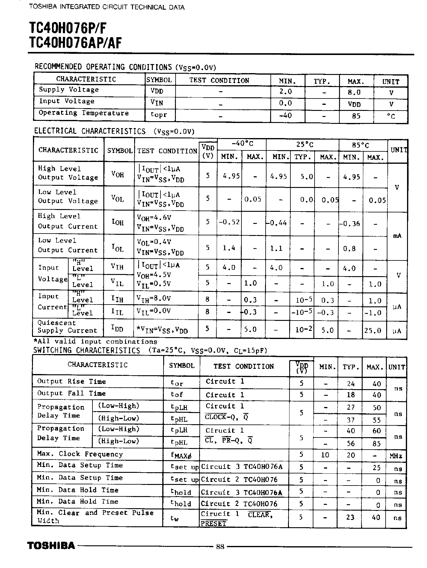 Даташит на микросхему TC40H076 страница 2 Даташит TC40H076 - Dual J-J Flip-Flop страница 2