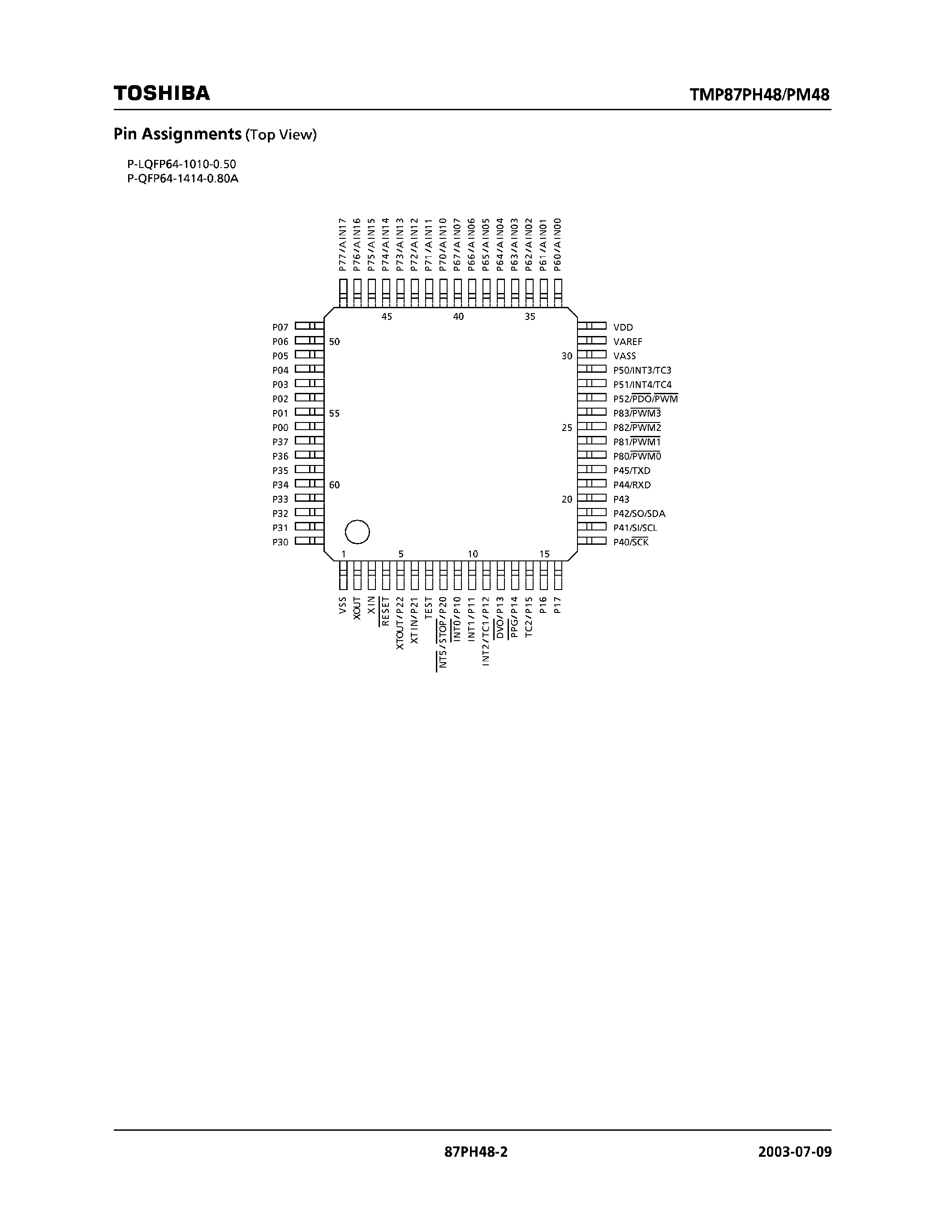 Datasheet TMP87PH48DF - (TMP87PM48U/DF / TMP87PH48U/DF) CMOS 8-Bit Microcontroller page 2