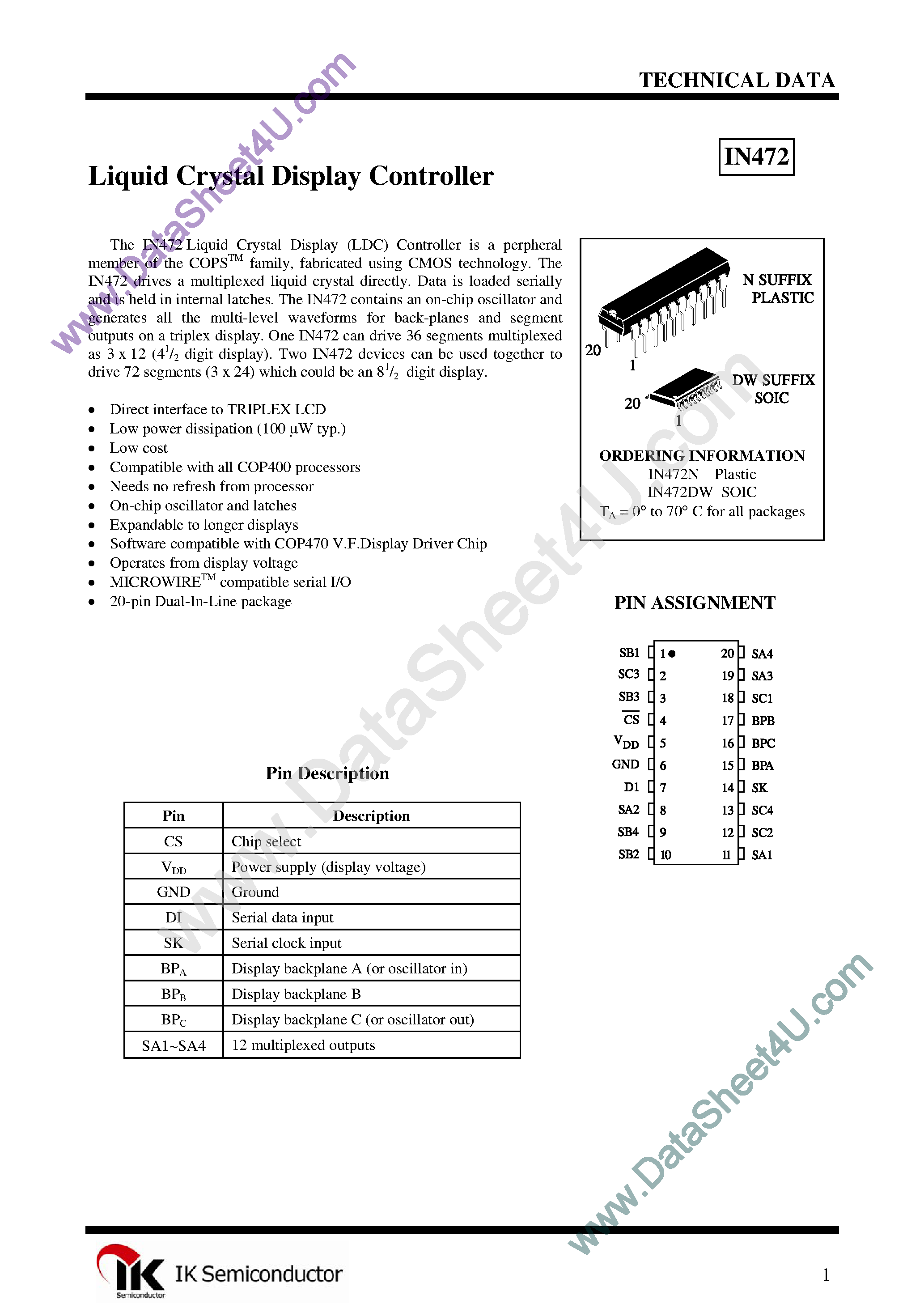 Даташит на микросхему IN472 страница 1 Даташит IN472 - Segment P-Type страница 1