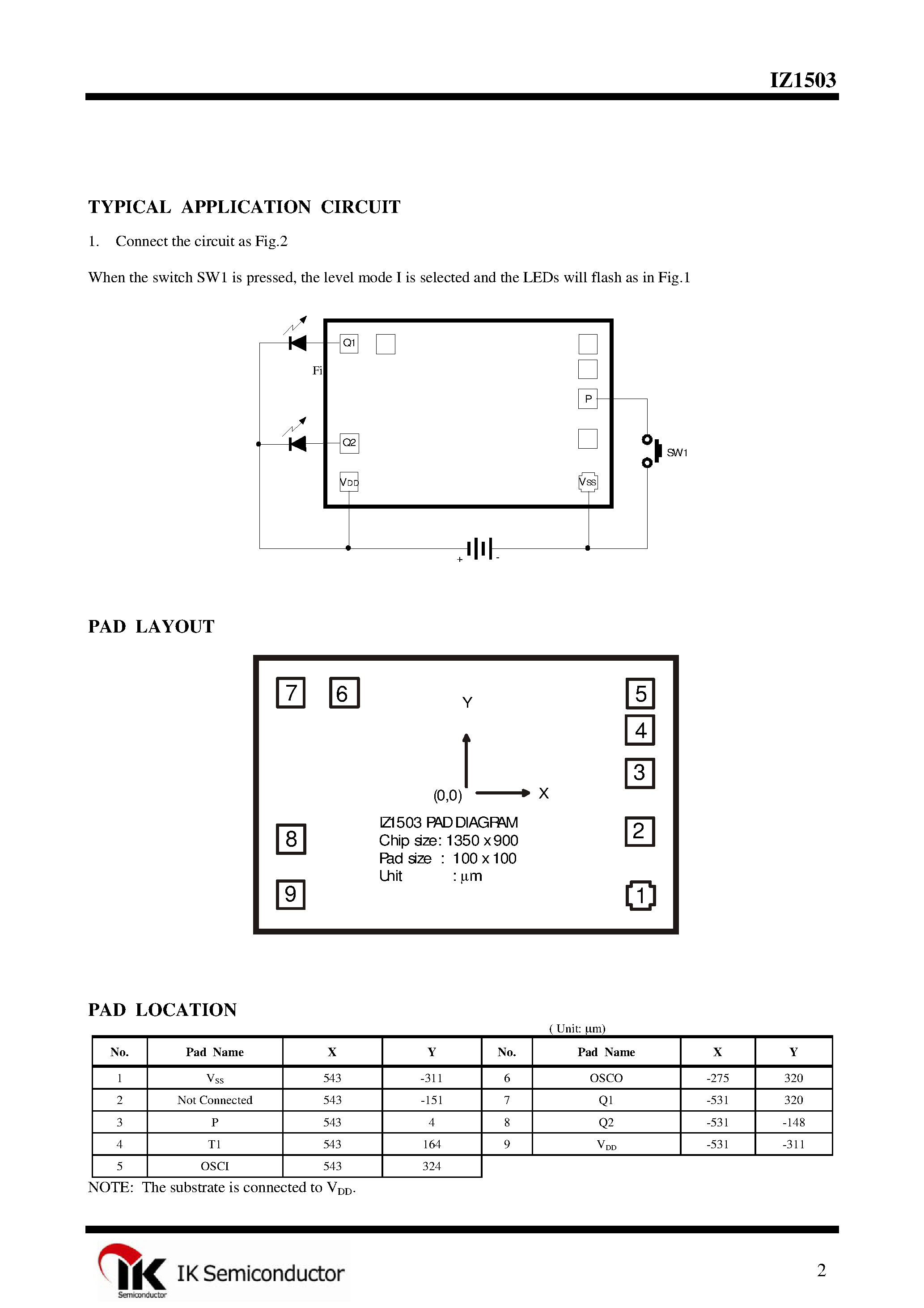 Datasheet IZ1503 page 2 Datasheet IZ1503 - Supply Votage(V) : 2.0~3.6 page 2
