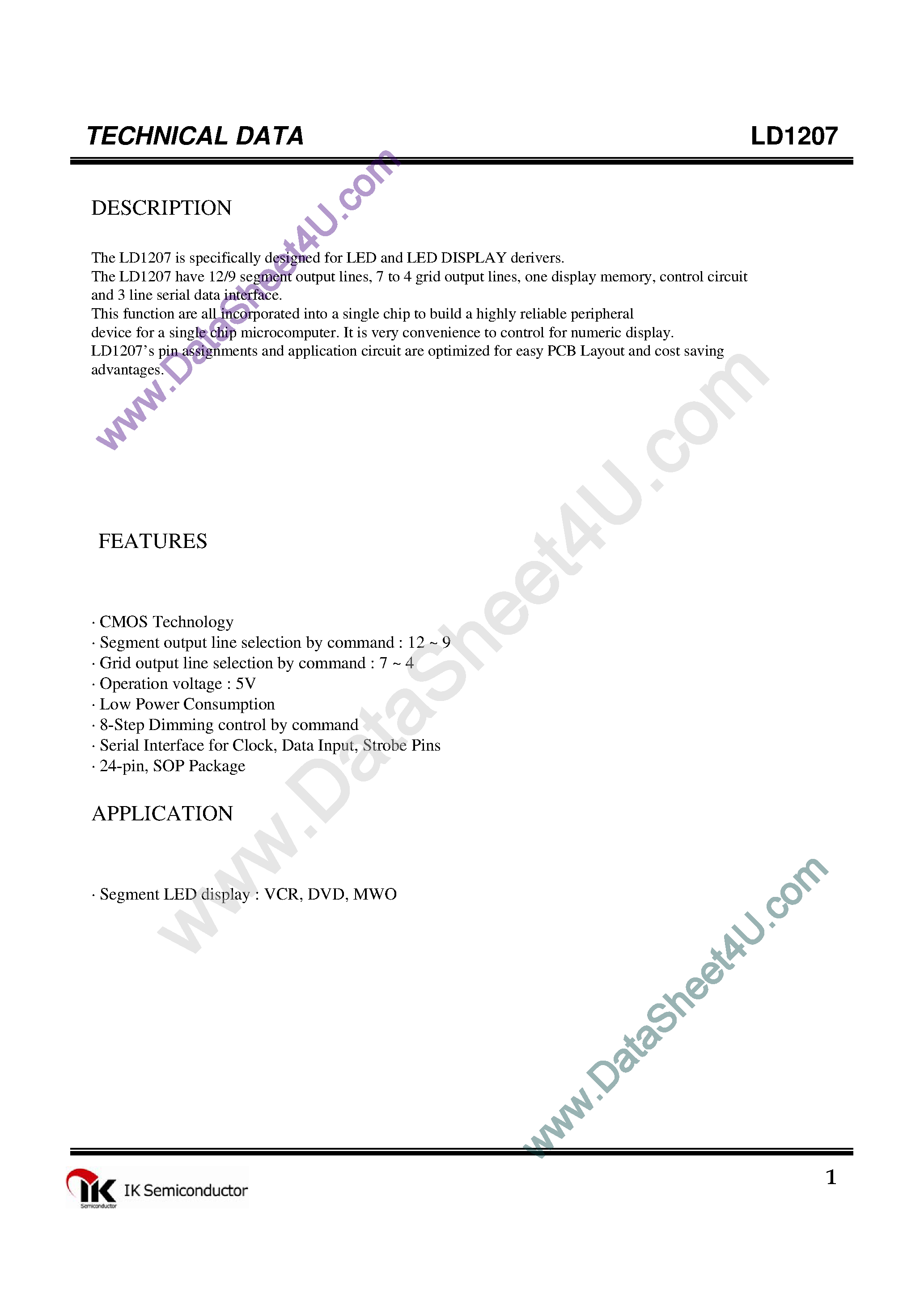 Datasheet LD1207 - 12/9 Segment Output Lines page 1