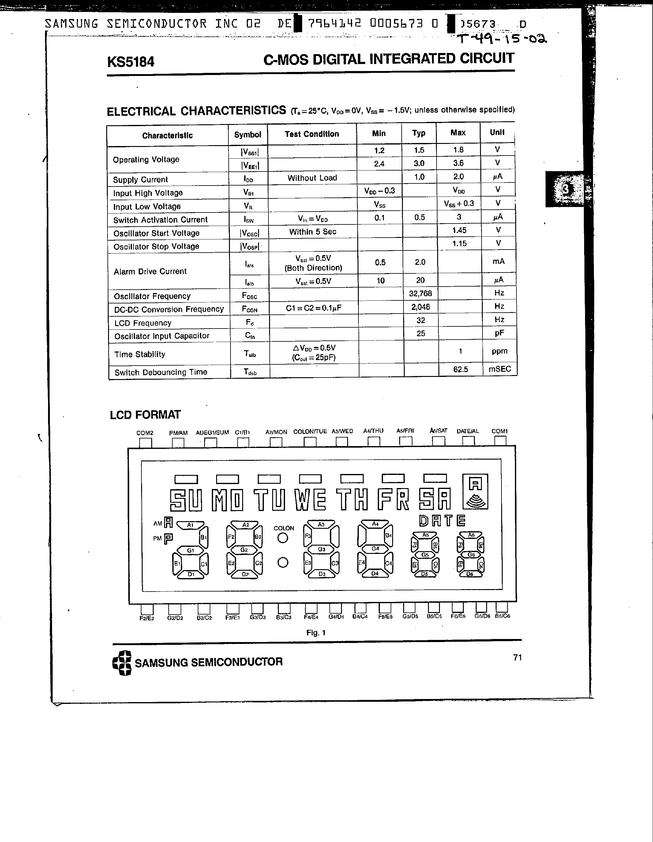 Datasheet KS5184 - 6 Function 6 Digital Alarm Watch page 2