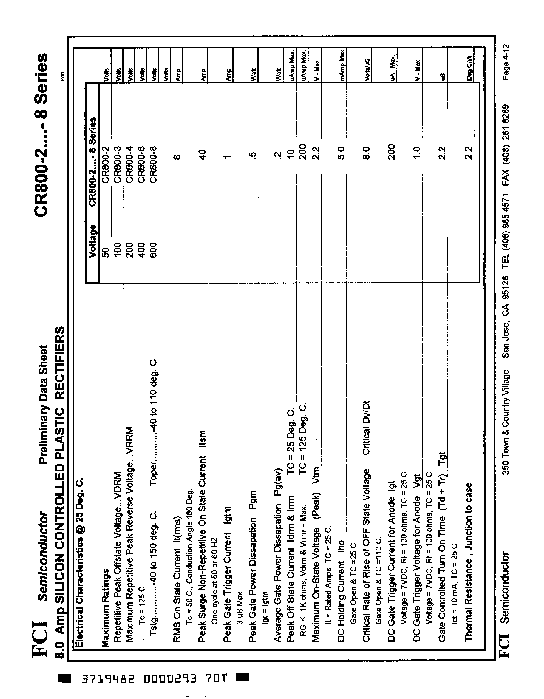 Datasheet CR800-xxx - 8.0 Amp Silicon Controlled Plastic Rectifiers page 2