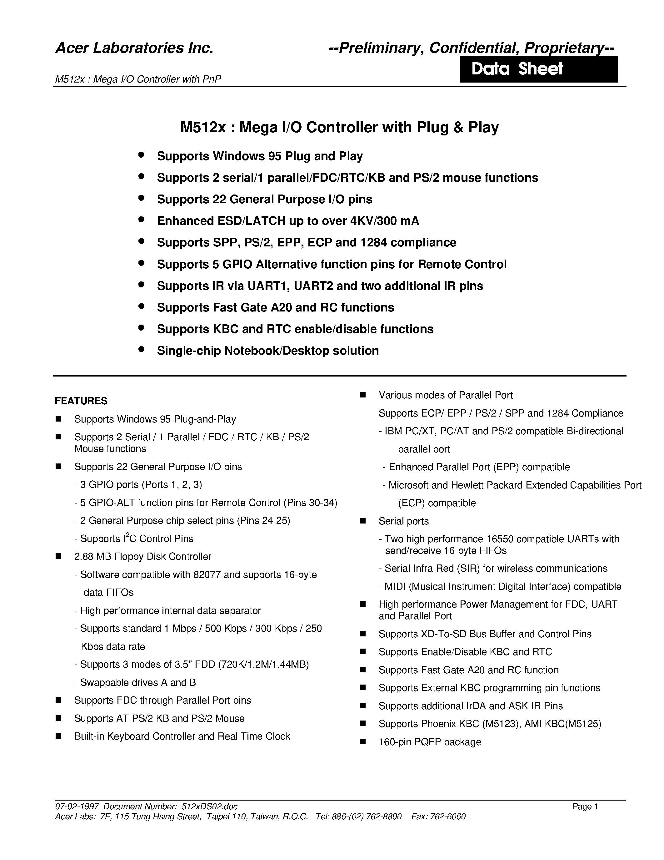 Datasheet M5123 - Mega I/O Controller page 1