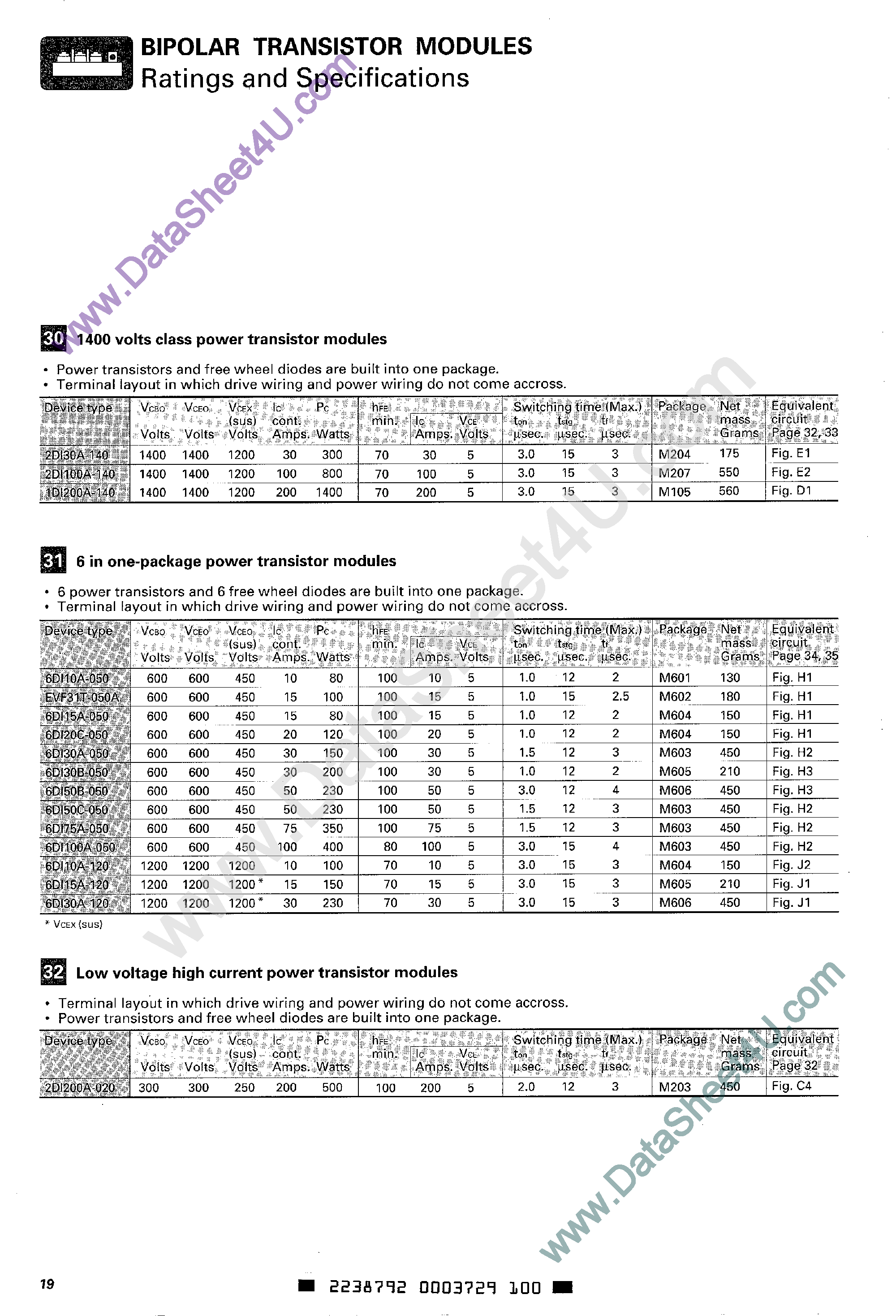 Datasheet EVF31T-050A - 6 in one-Package Power Transistor Modules page 1