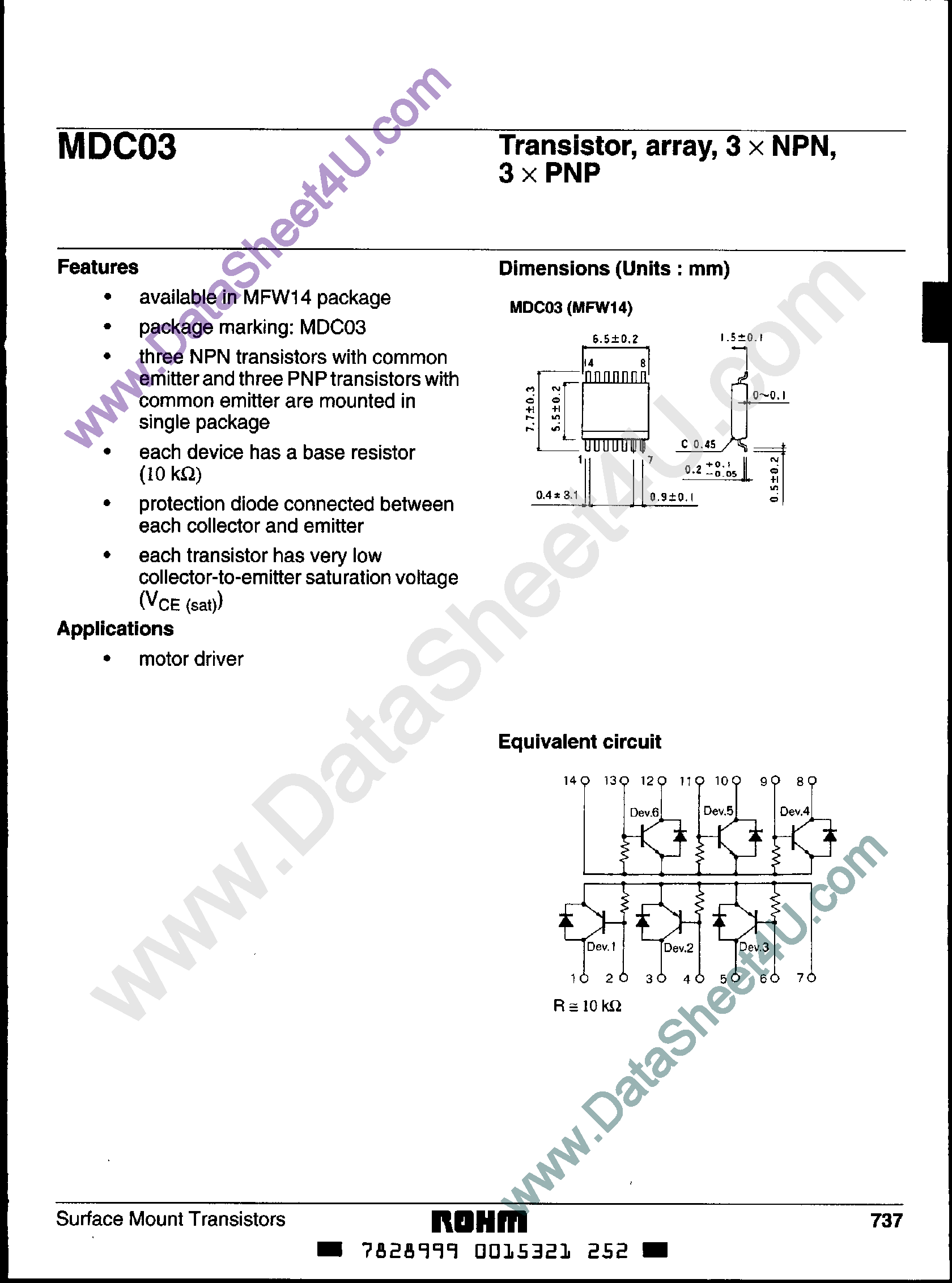 Datasheet MDC03 - Common Emitter Transistor Array - 3 each PNP and NPN page 1