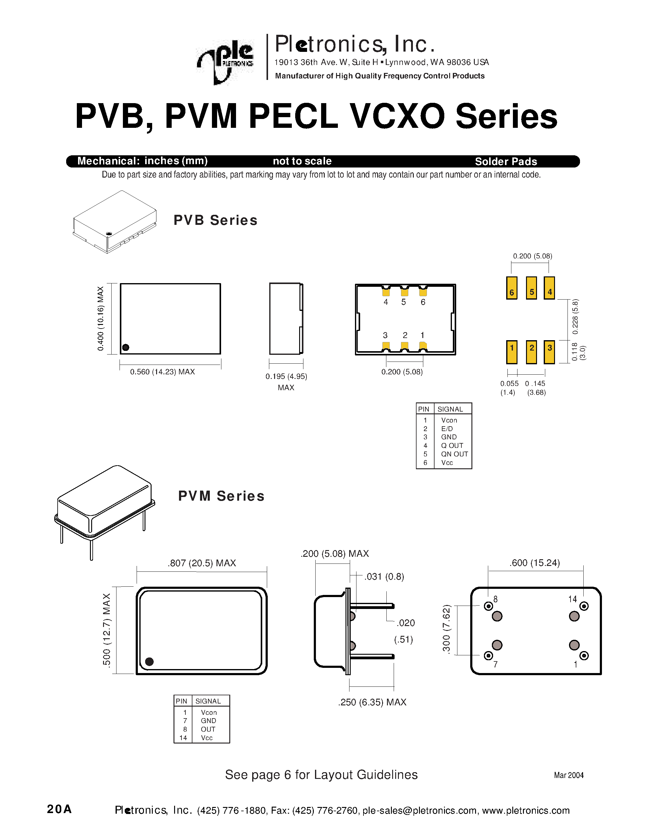 Datasheet PVM2VBV - (PVM Series) 6 Pad Leadless Surface Mount or 4 Lead Thru-Hole PECL Voltage Controlled Xtal Oscillator page 2