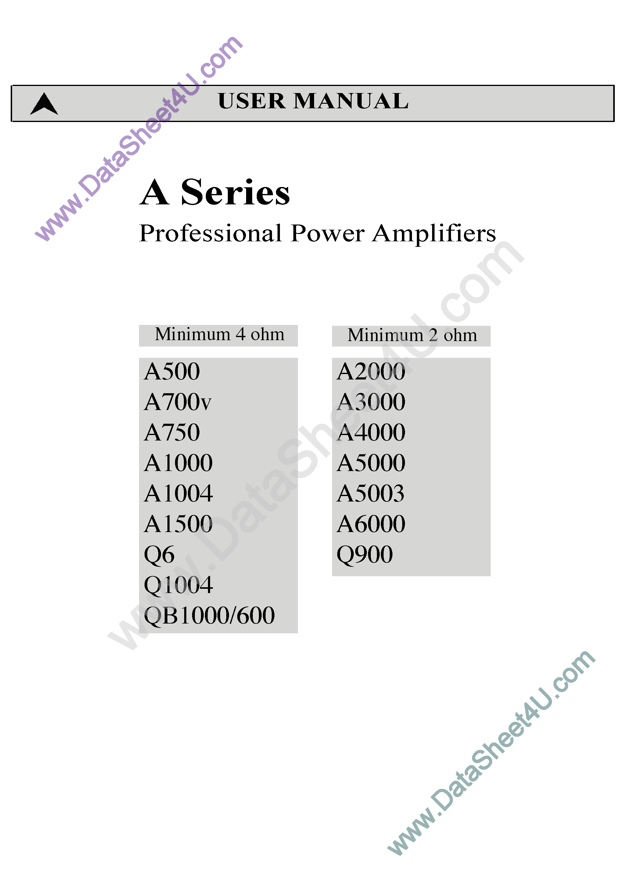 Datasheet A1500 - A Series Professional Power Amplifier page 1