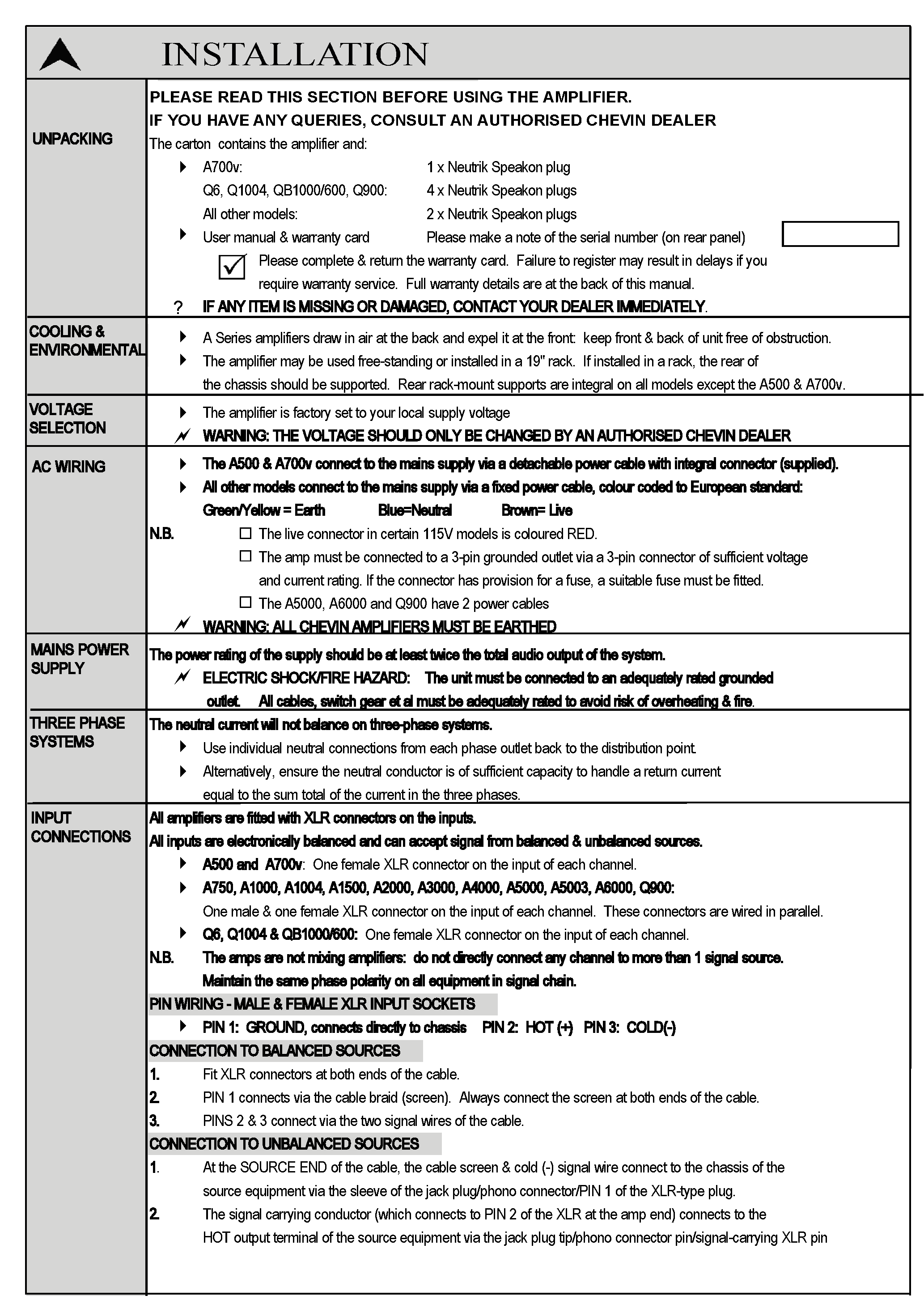 Datasheet A1500 - A Series Professional Power Amplifier page 2