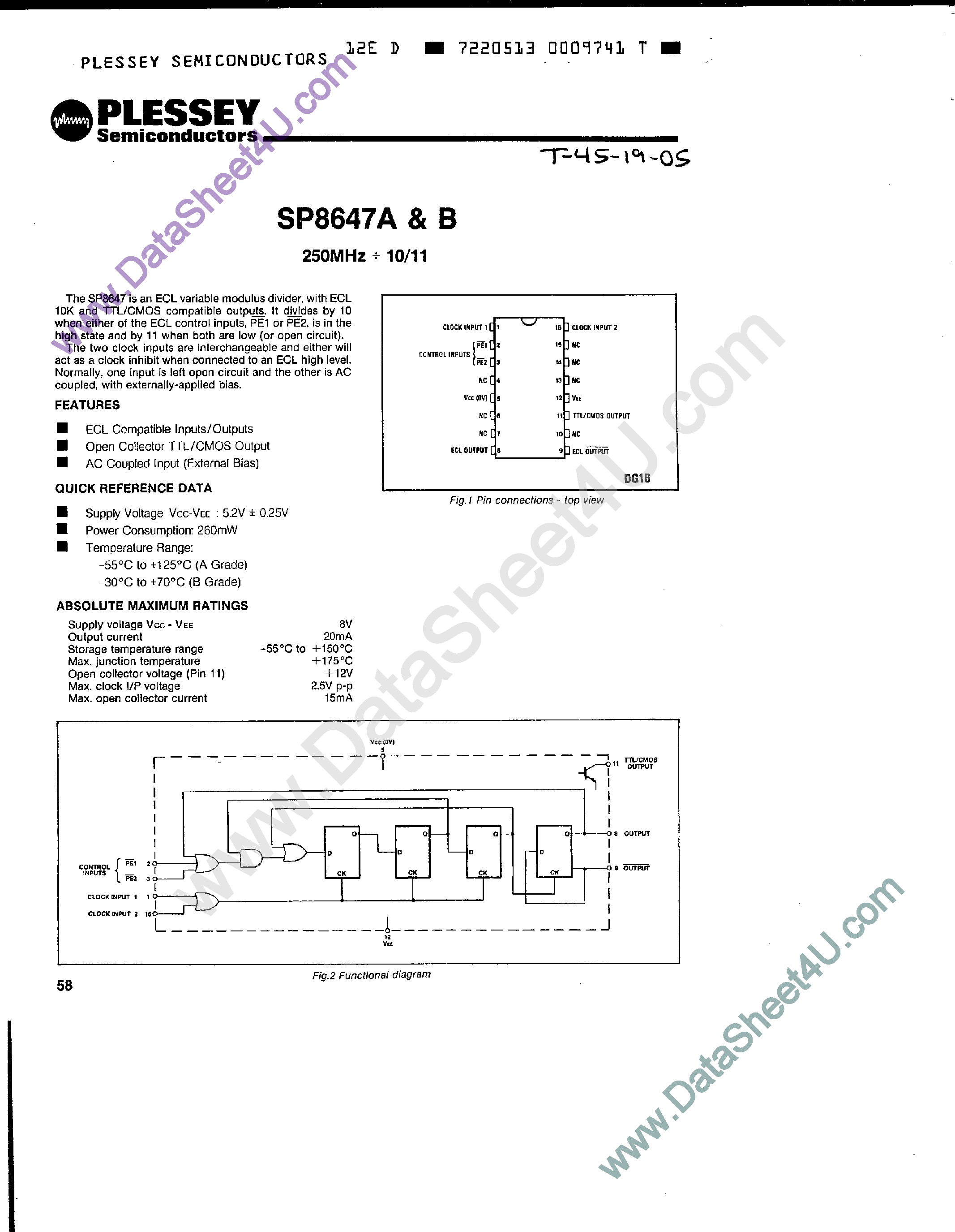 Datasheet SP8647A page 1 Datasheet SP8647A - (SP8647A/B) Programmable Frequency Divider page 1