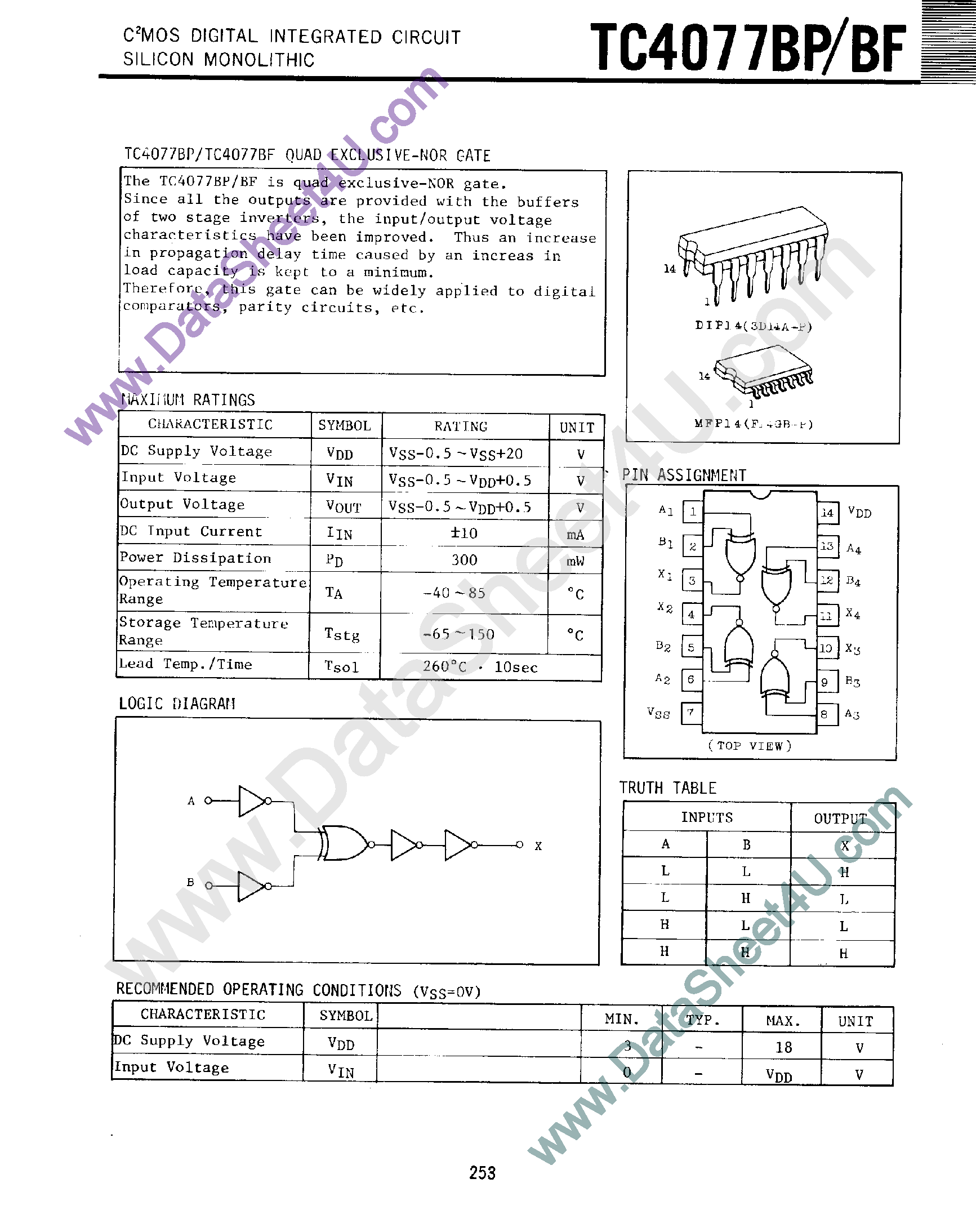 Datasheet TC4077BF page 1 Datasheet TC4077BF - Quad Exclusive-NOR Gate page 1