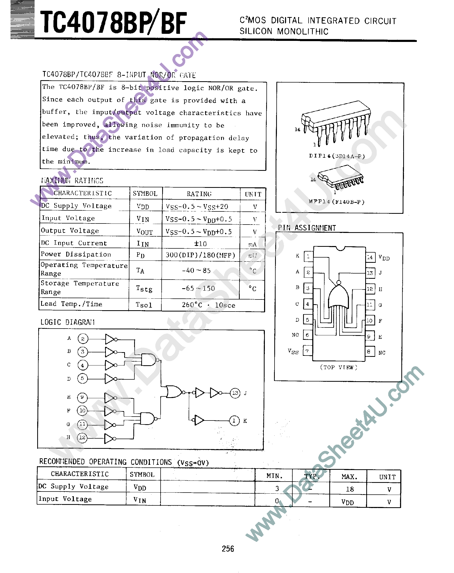 Datasheet TC4078BF - 8-Input NOR/OR Gate page 1