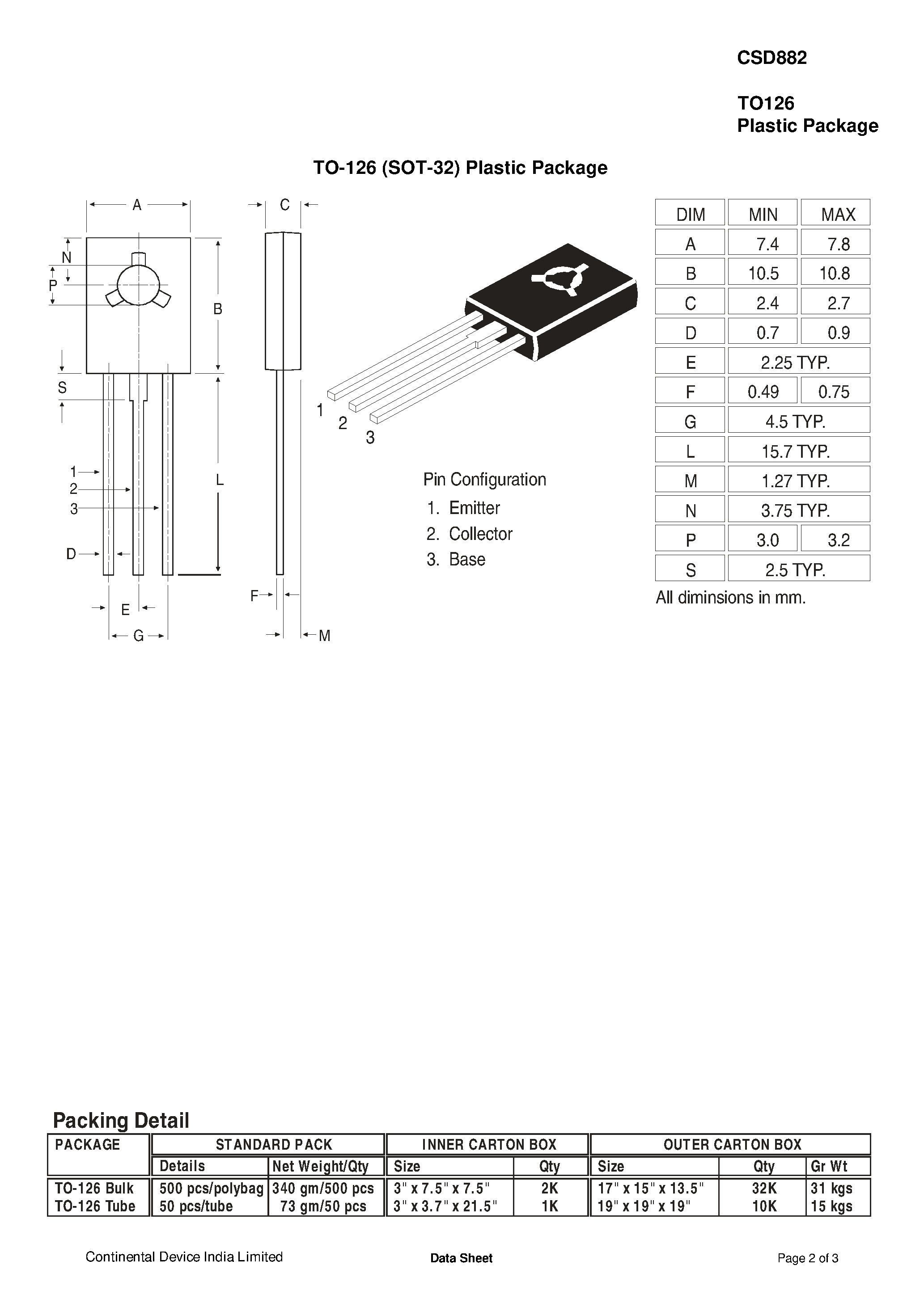Даташит на микросхему CSD882 страница 2 Даташит CSD882 - Audio Frequency Power Amplifier and Low Speed Switching Applications страница 2