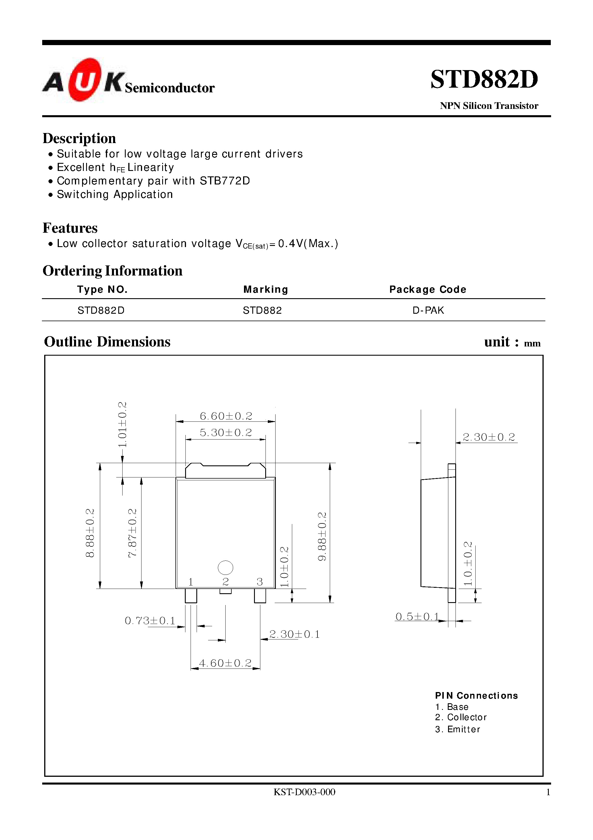 Datasheet STD882D page 1 Datasheet STD882D - NPN Silicon Transistor page 1