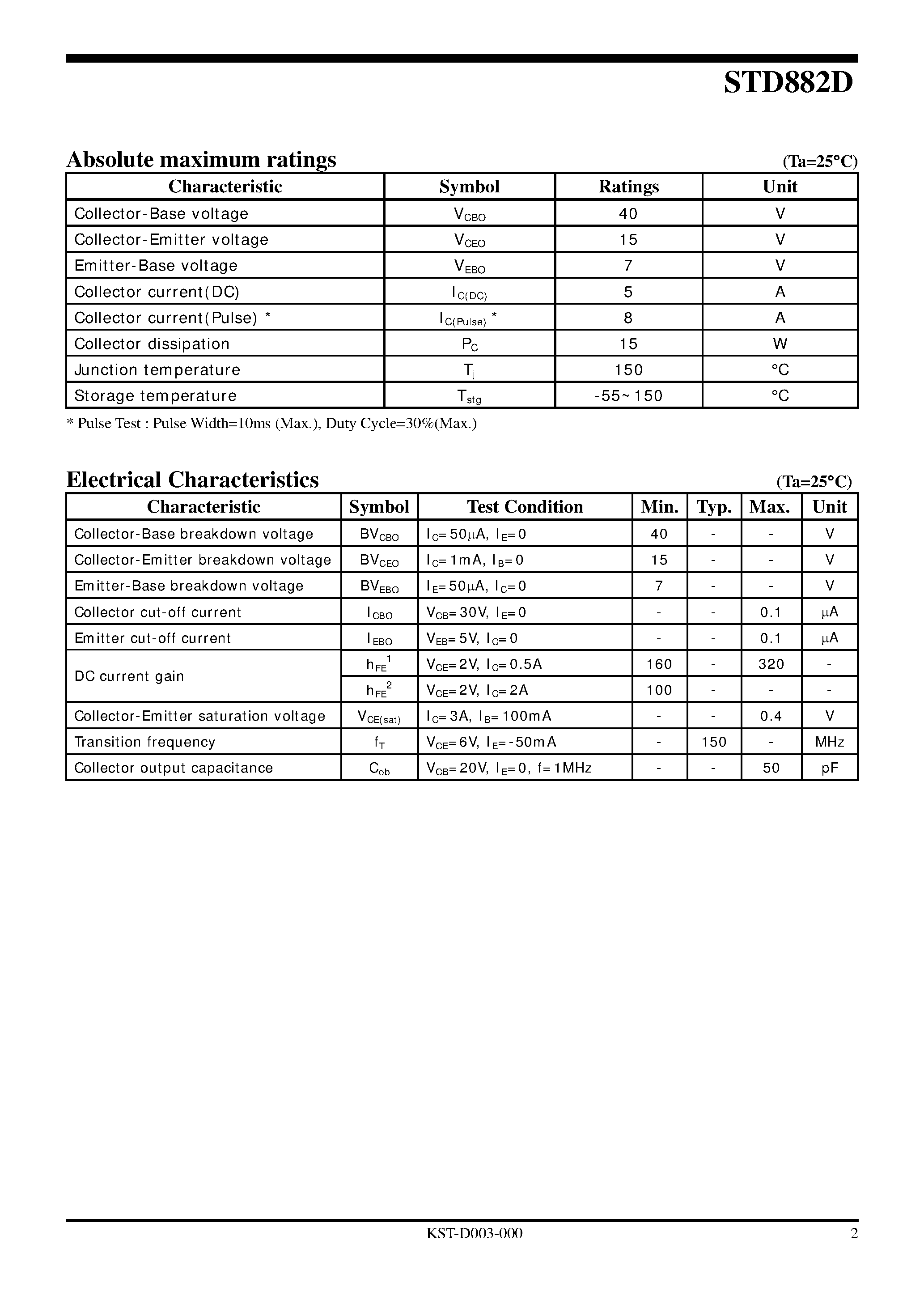 Datasheet STD882D page 2 Datasheet STD882D - NPN Silicon Transistor page 2