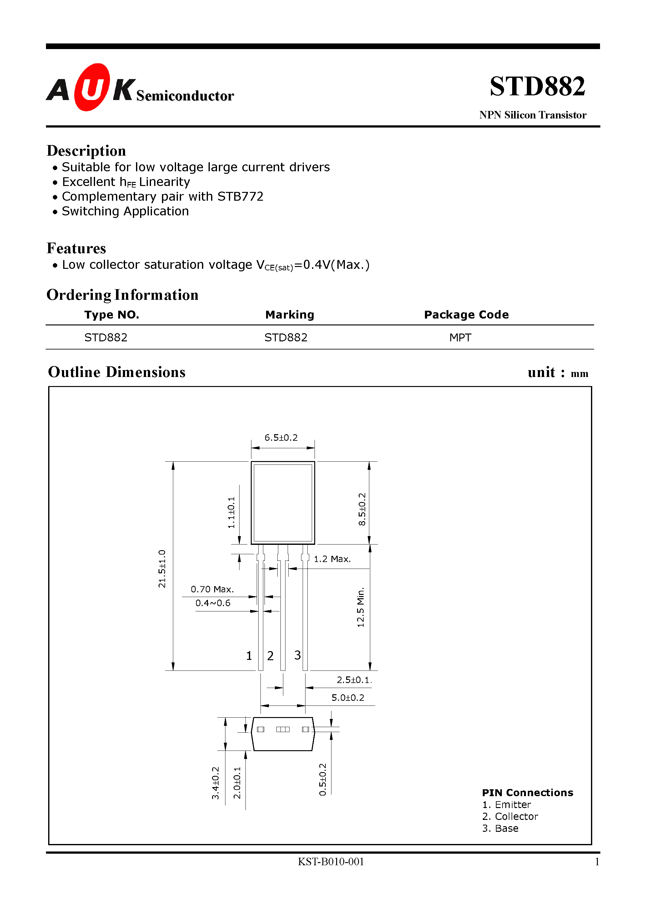 Datasheet STD882 - NPN Silicon Transistor page 1