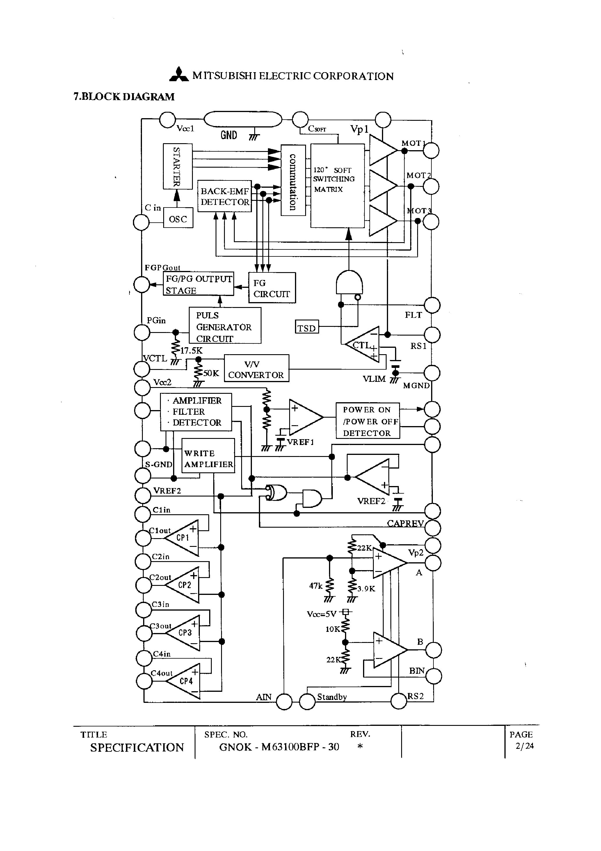 Datasheet M63100BFP page 2 Datasheet M63100BFP - Spindle + Loading Motor Driver + CTL Interface page 2
