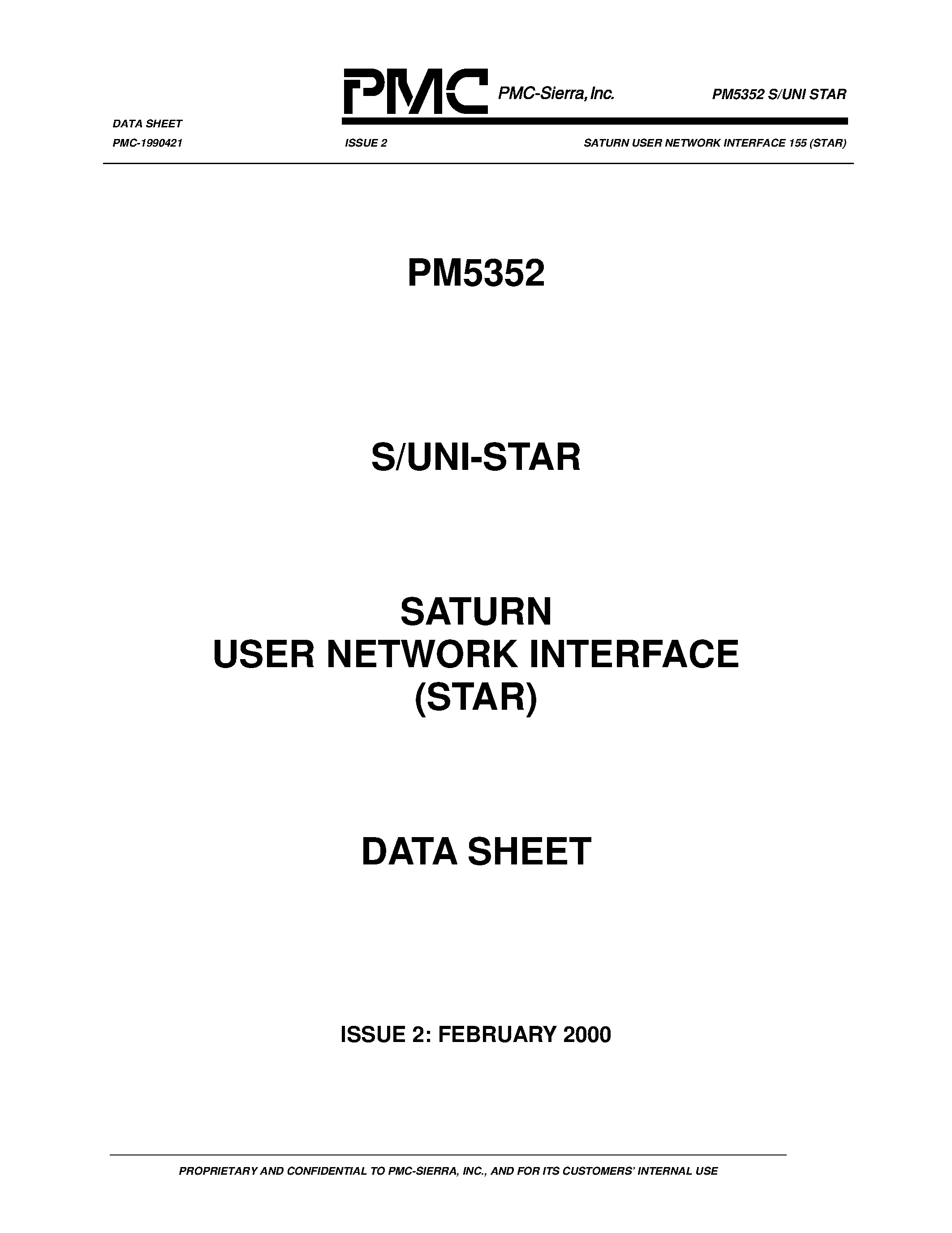 Даташит PM5352 - SATURN USER NETWORK INTERFACE 155 (STAR) страница 1