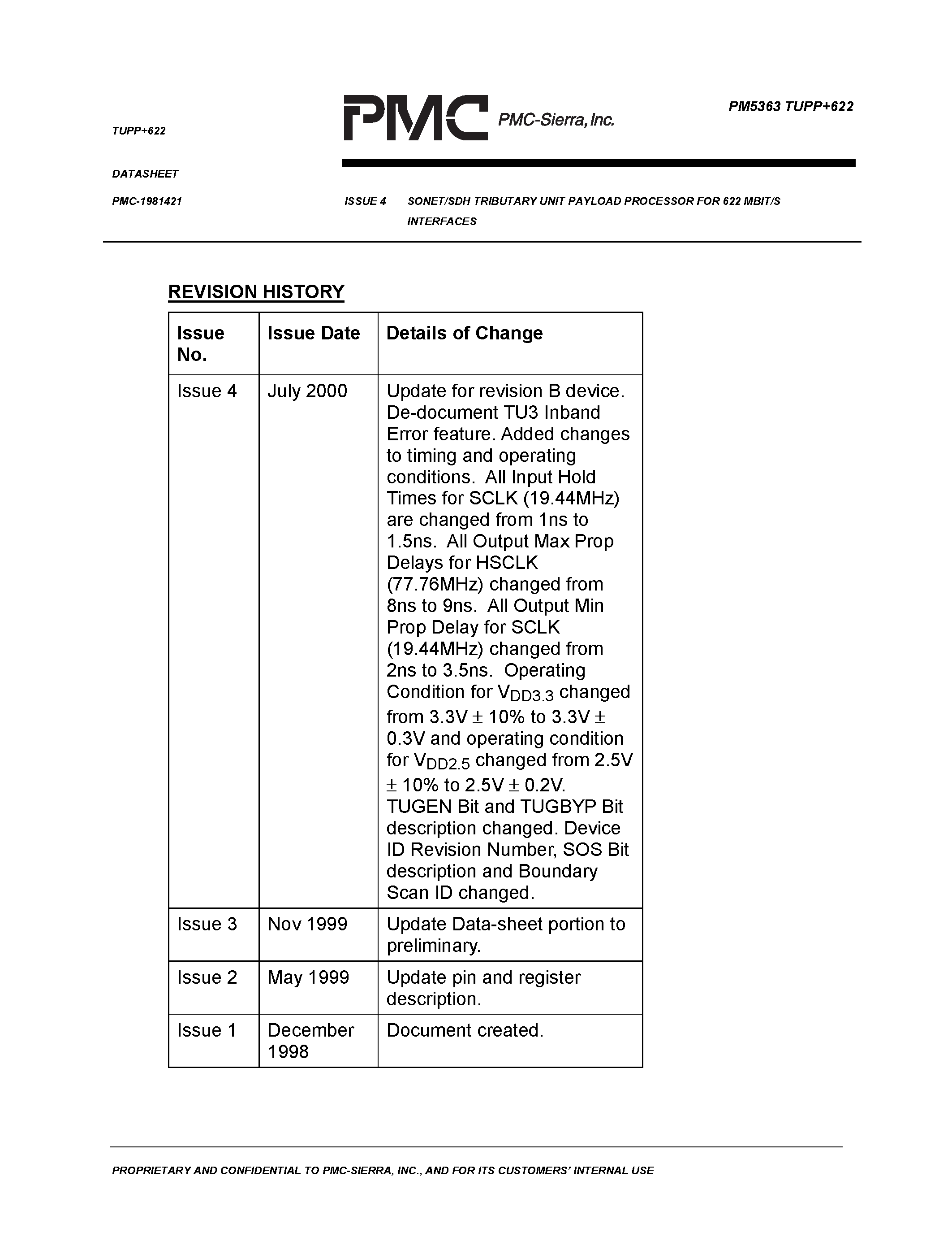Datasheet PM5363 - SONET/SDH TRIBUTARY UNIT PAYLOAD PROCESSOR FOR 622 MBIT/S INTERFACES page 2