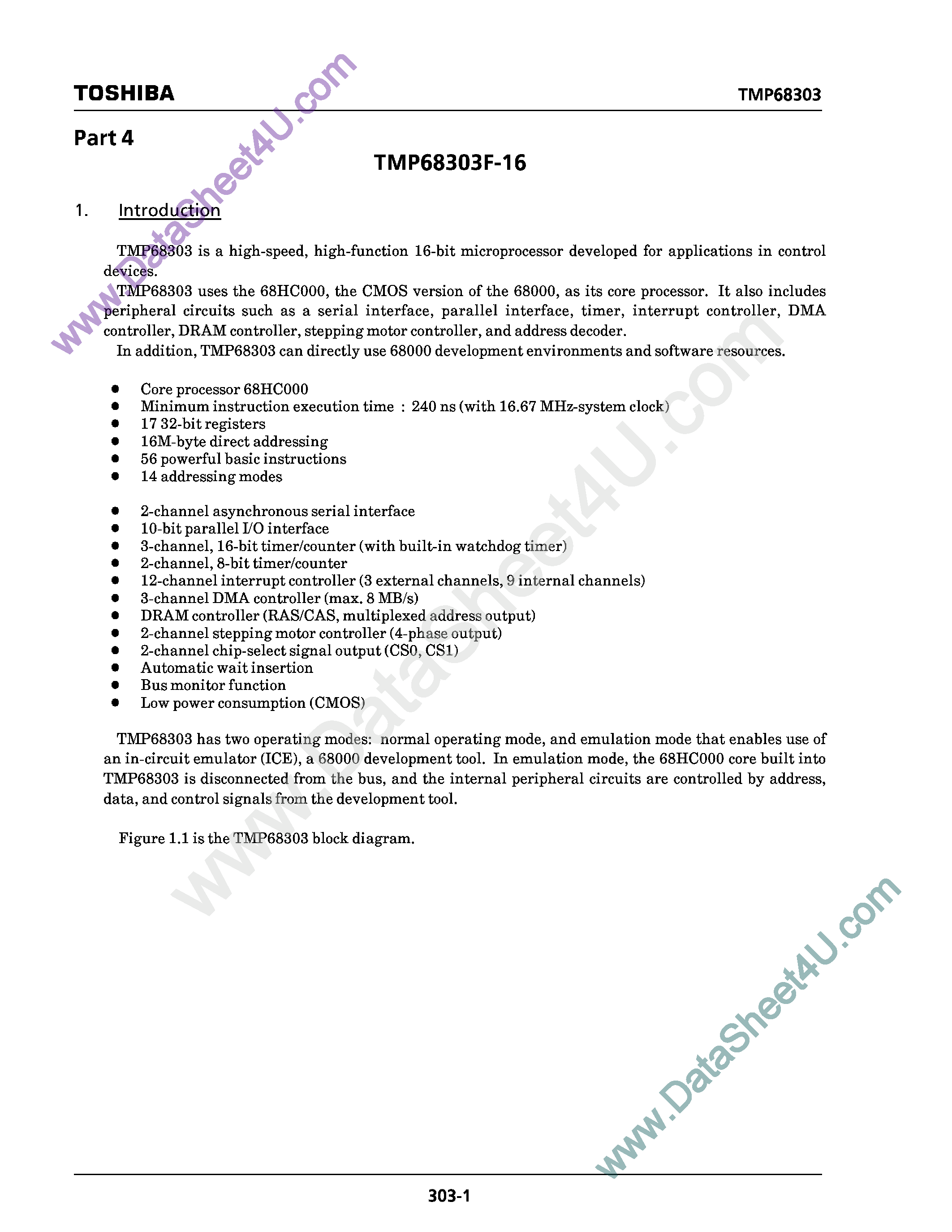 Даташит TMP68303F-16 - MICROPROCESSOR страница 1