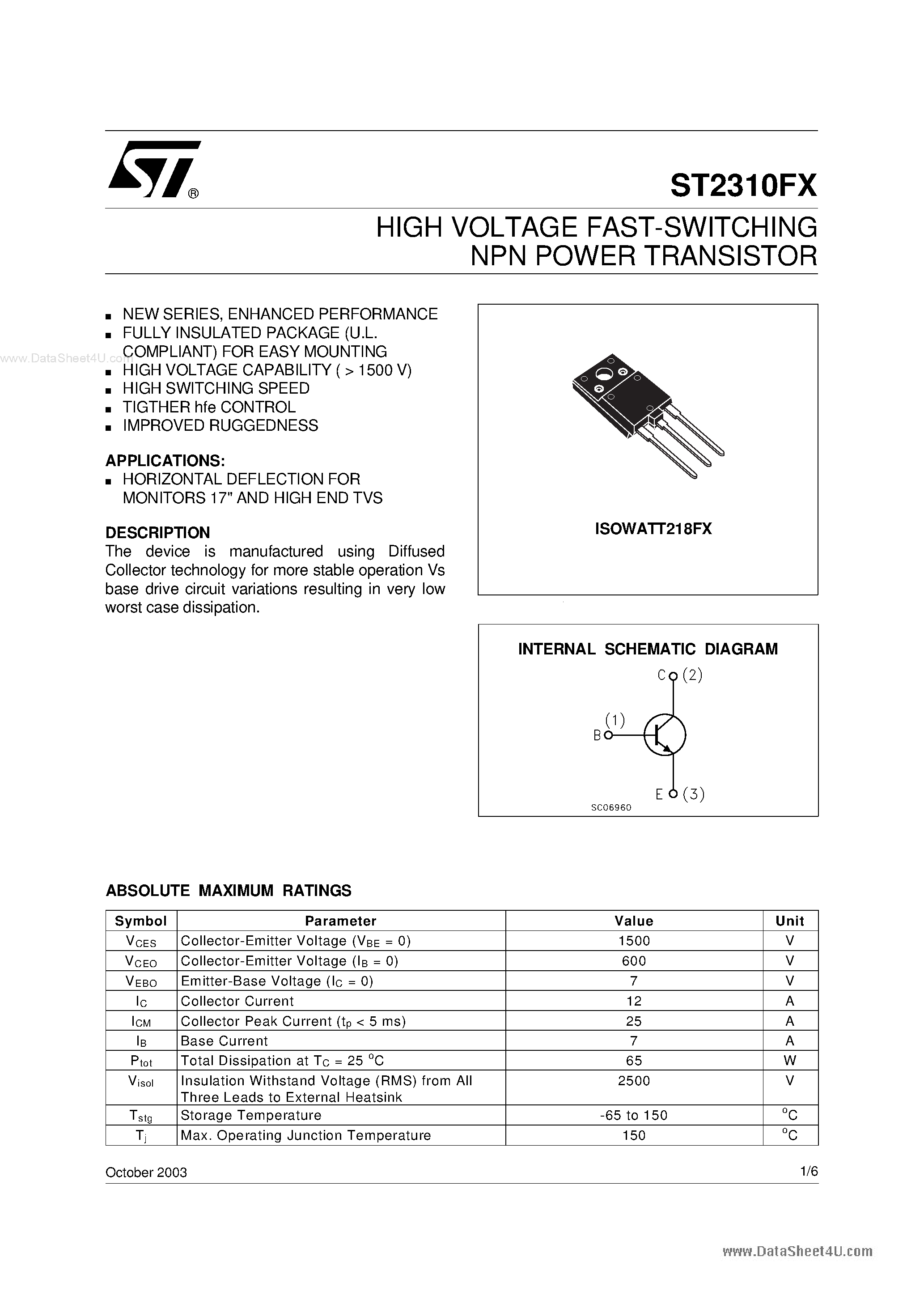 Datasheet 2310FX - Search -----> ST2310FX page 1