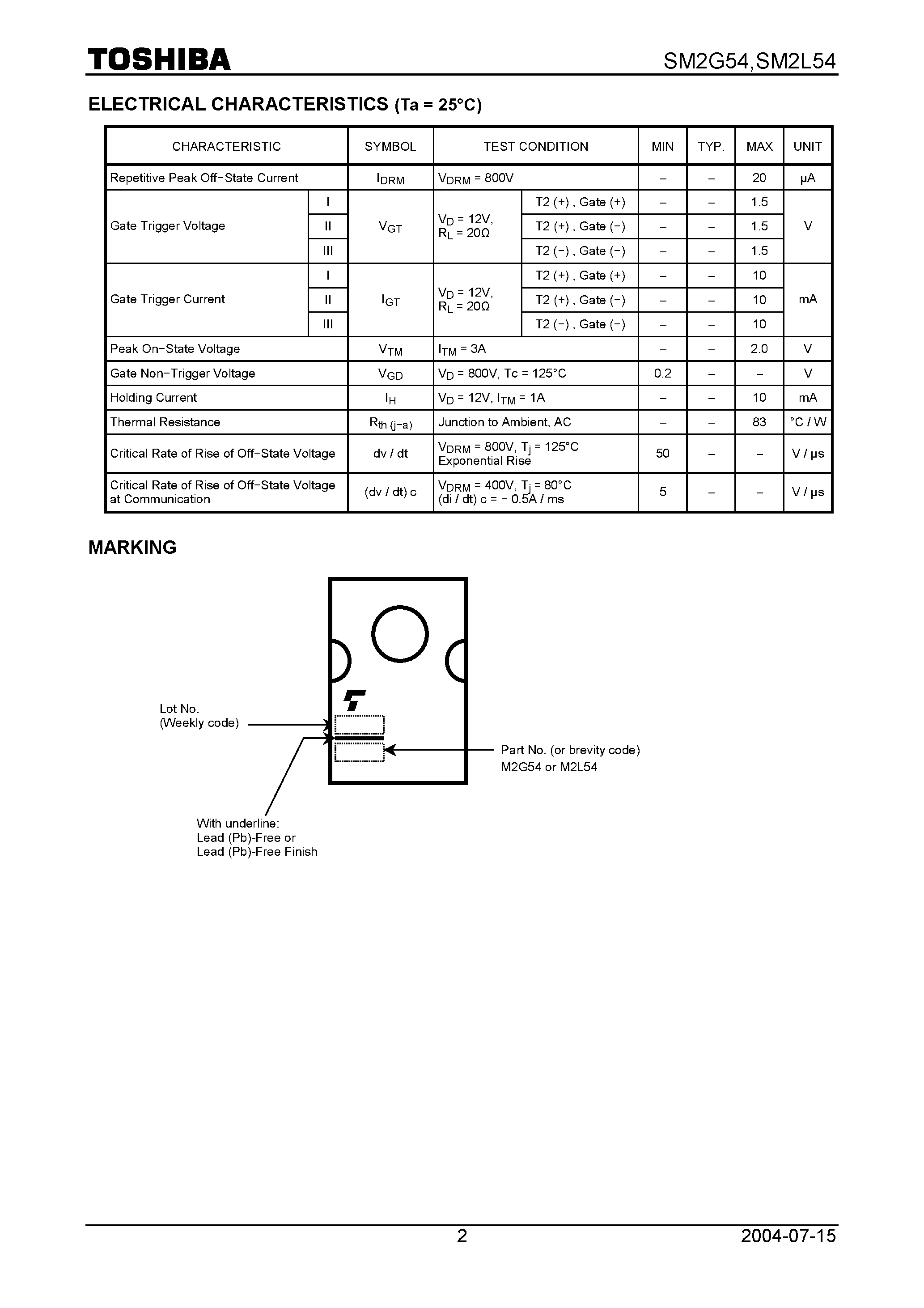 Даташит SM2G54 - (SM2L54 / SM2G54) AC POWER CONTROL APPLICATIONS страница 2