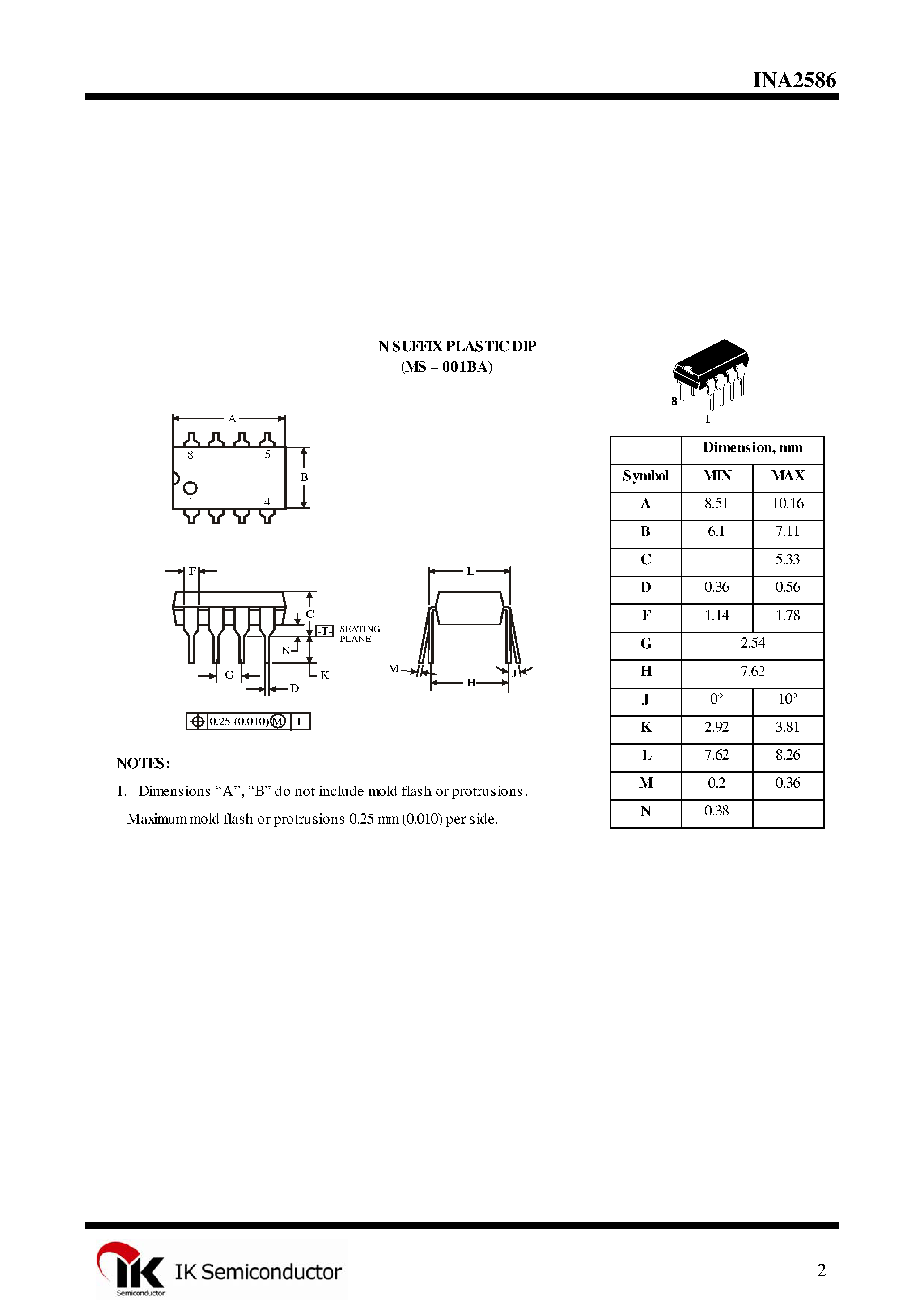 Даташит INA2586 - 1024 x 8 EEPROM страница 2