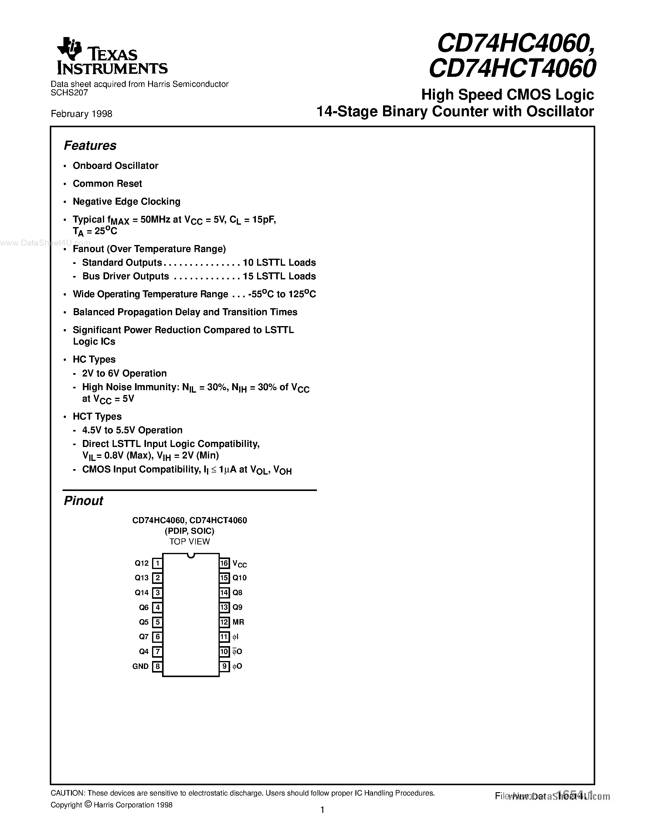 Datasheet HC4060M - Search -----> CD74HC4060M / M74HC4060M / MM74HC4060M page 1