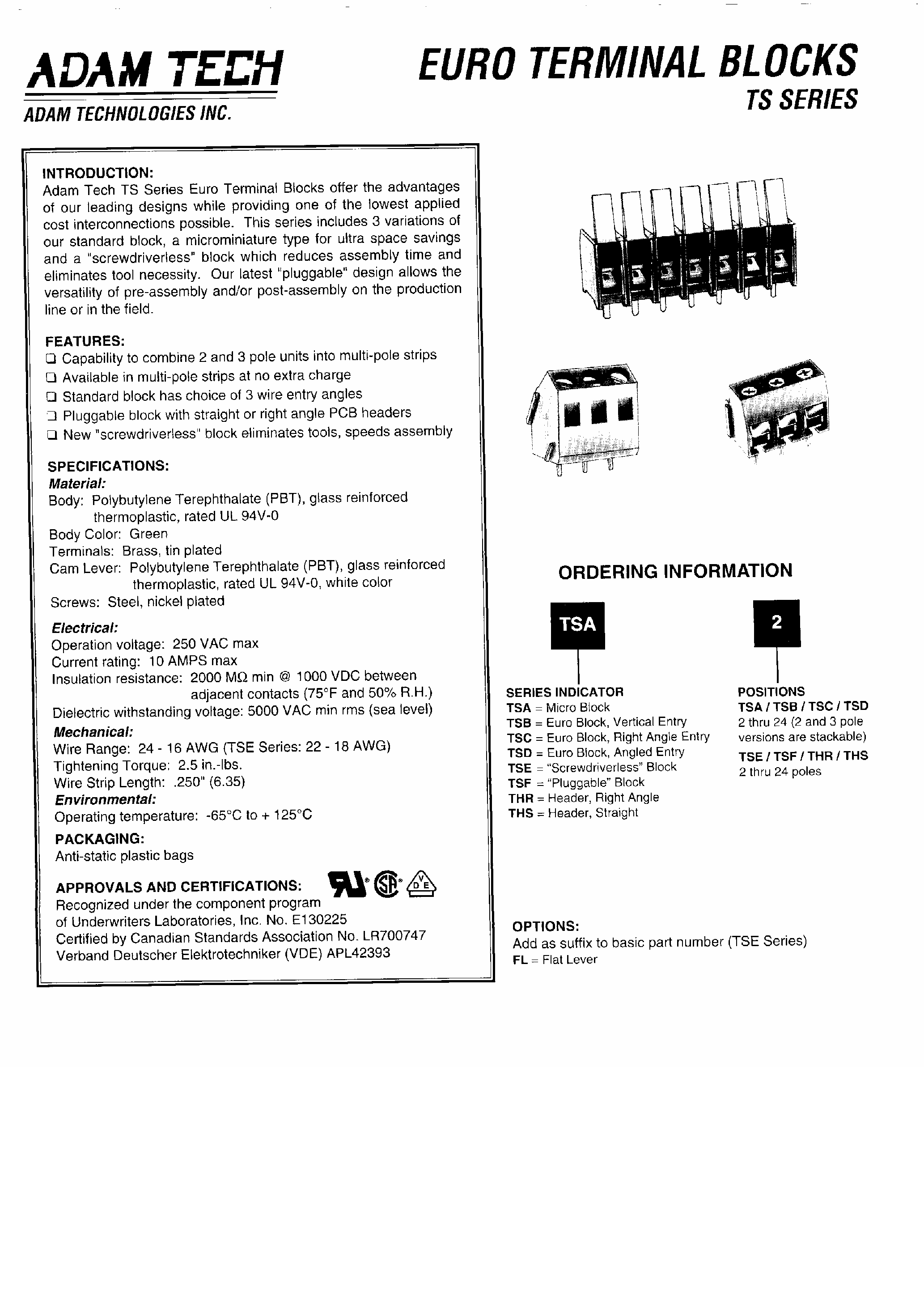 Datasheet TSA7 page 1 Datasheet TSA7 - EURO TERMINAL BLOCKS page 1