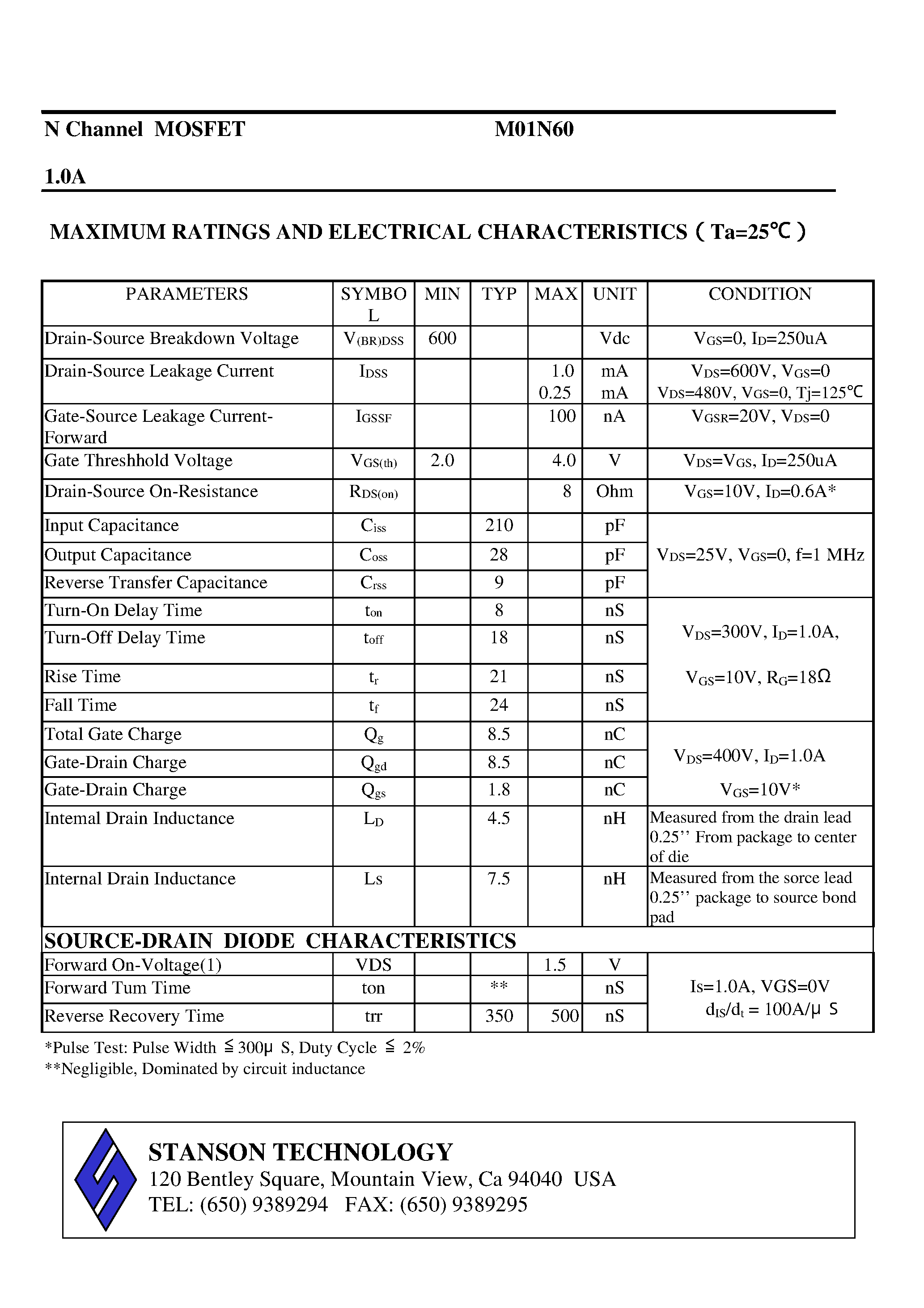 Datasheet M01N60 - N Channel MOSFET page 2