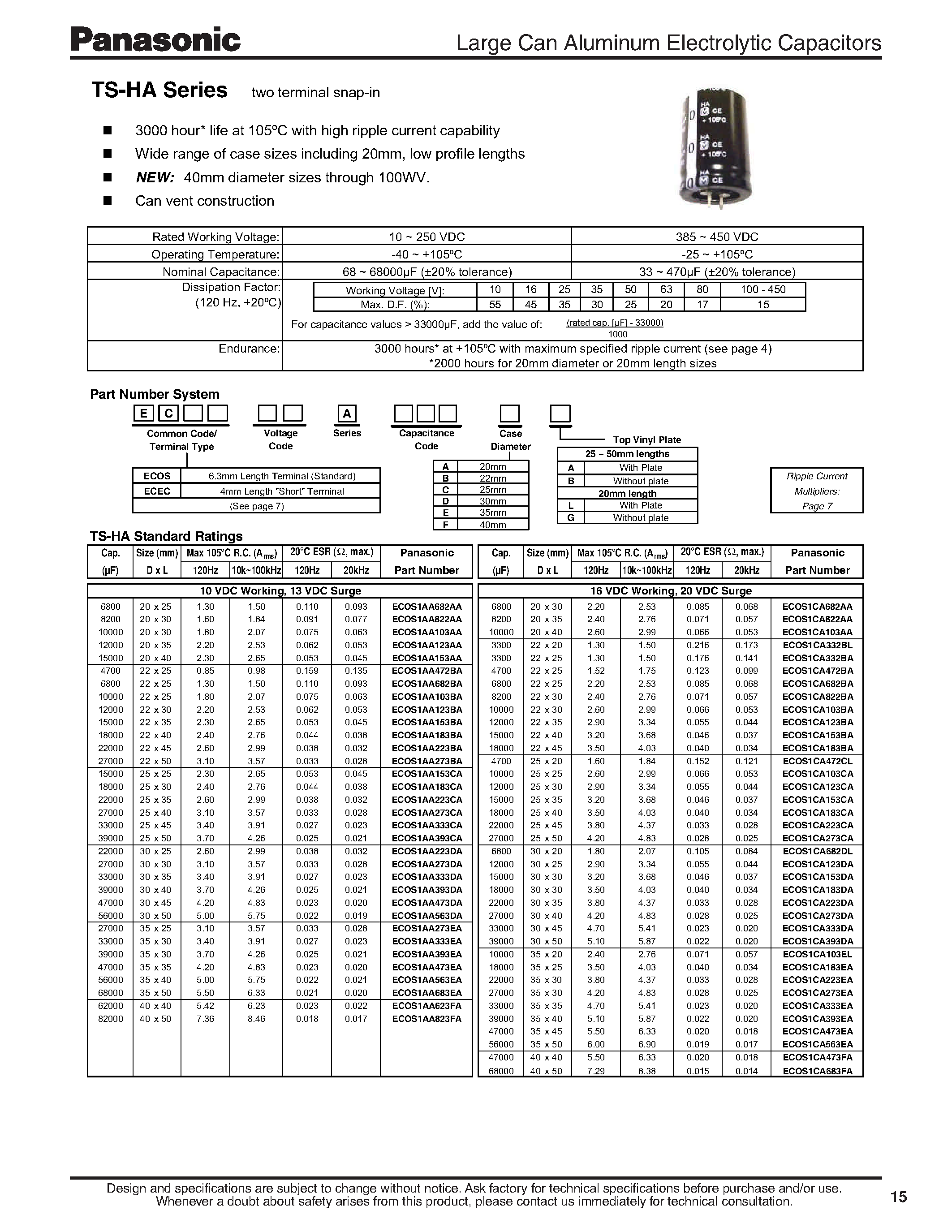 Datasheet TS-HA - Large Can Aluminum Electrolytic Capacitors page 1