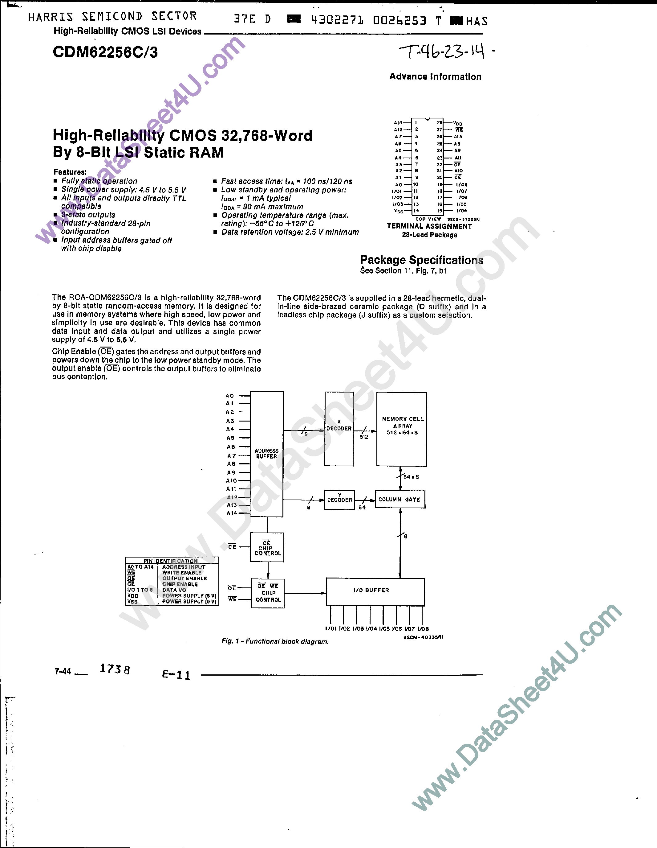 Даташит на микросхему CDM-62256C страница 1 Даташит CDM-62256C - High Reliability CMOS 32768 x 8-Bit LSI Static RAM страница 1