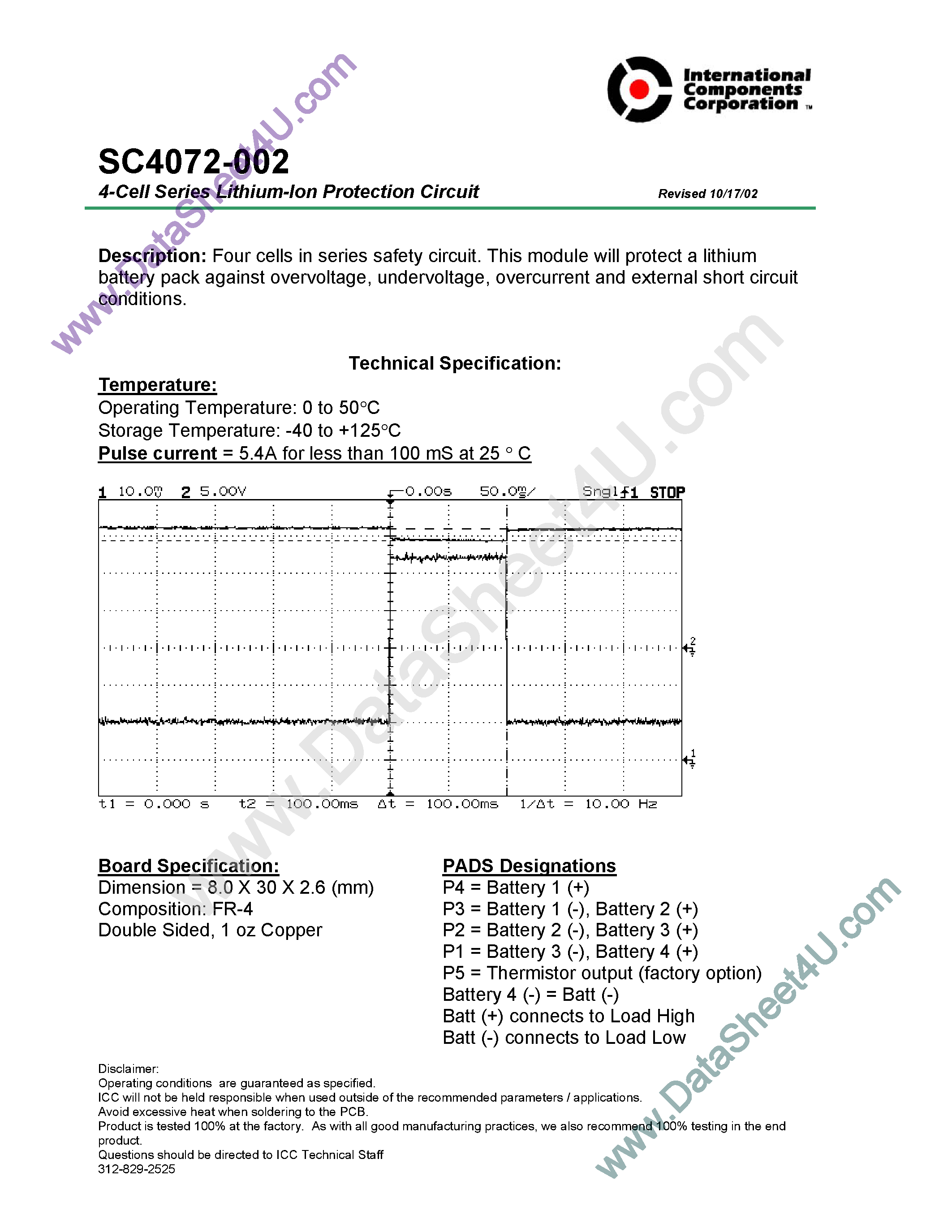 Datasheet SC4072-002 - 4-cell Lithium-ion SaFETy Circuit page 1
