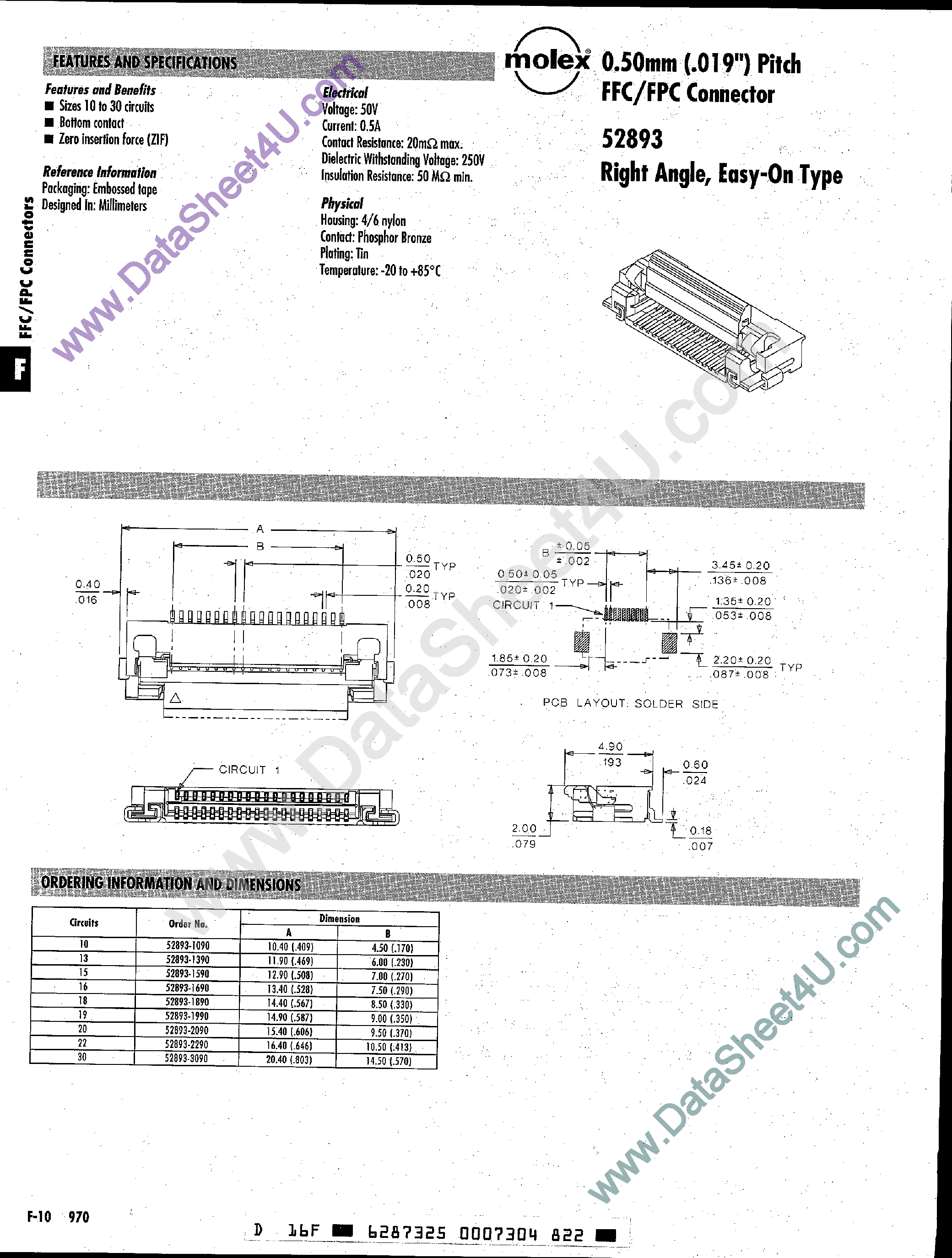 Даташит 52893-1xxx - FLEX CABLE CONNECTOR страница 1