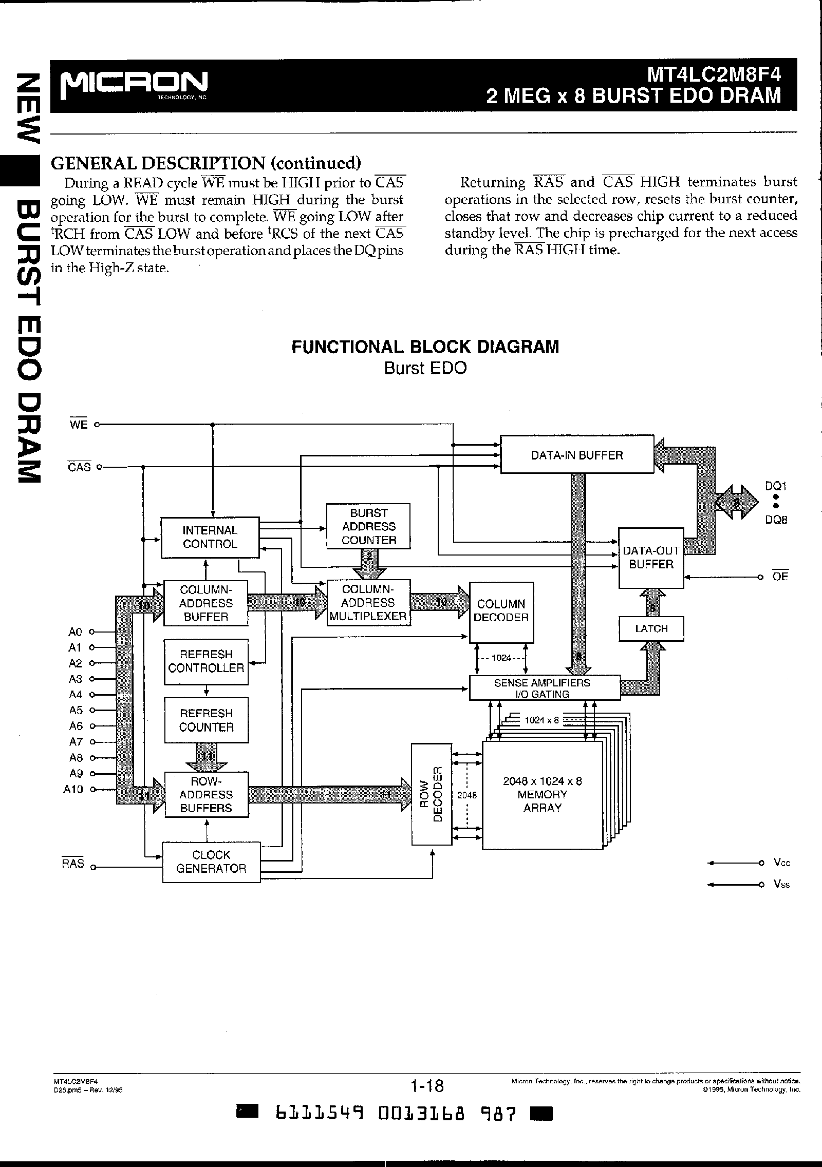 Datasheet MT4LC2M8F4 - 2M x 8 Burst EDO DRAM page 2