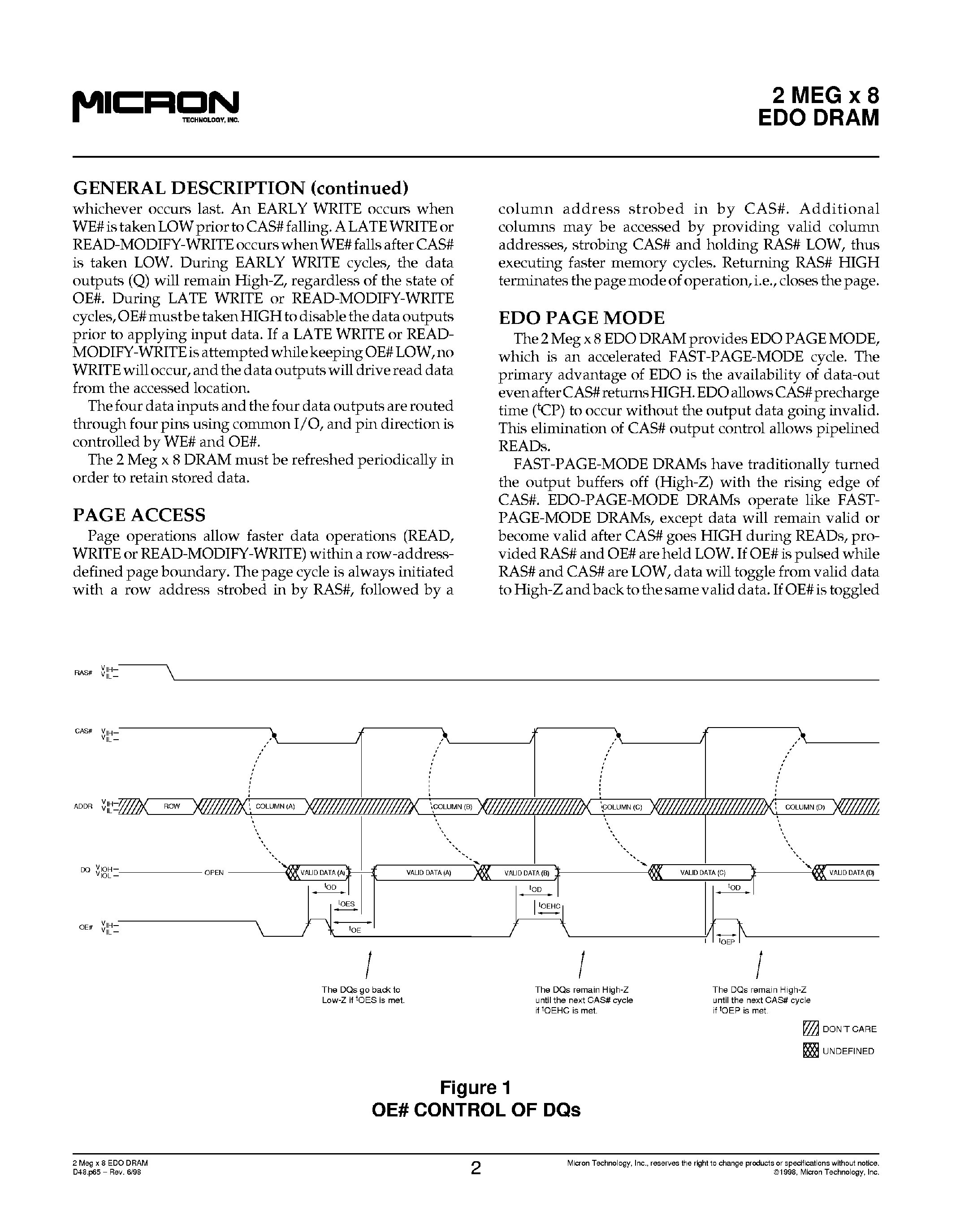 Datasheet MT4LC2M8E7 - 2M x 8 DRAM page 2