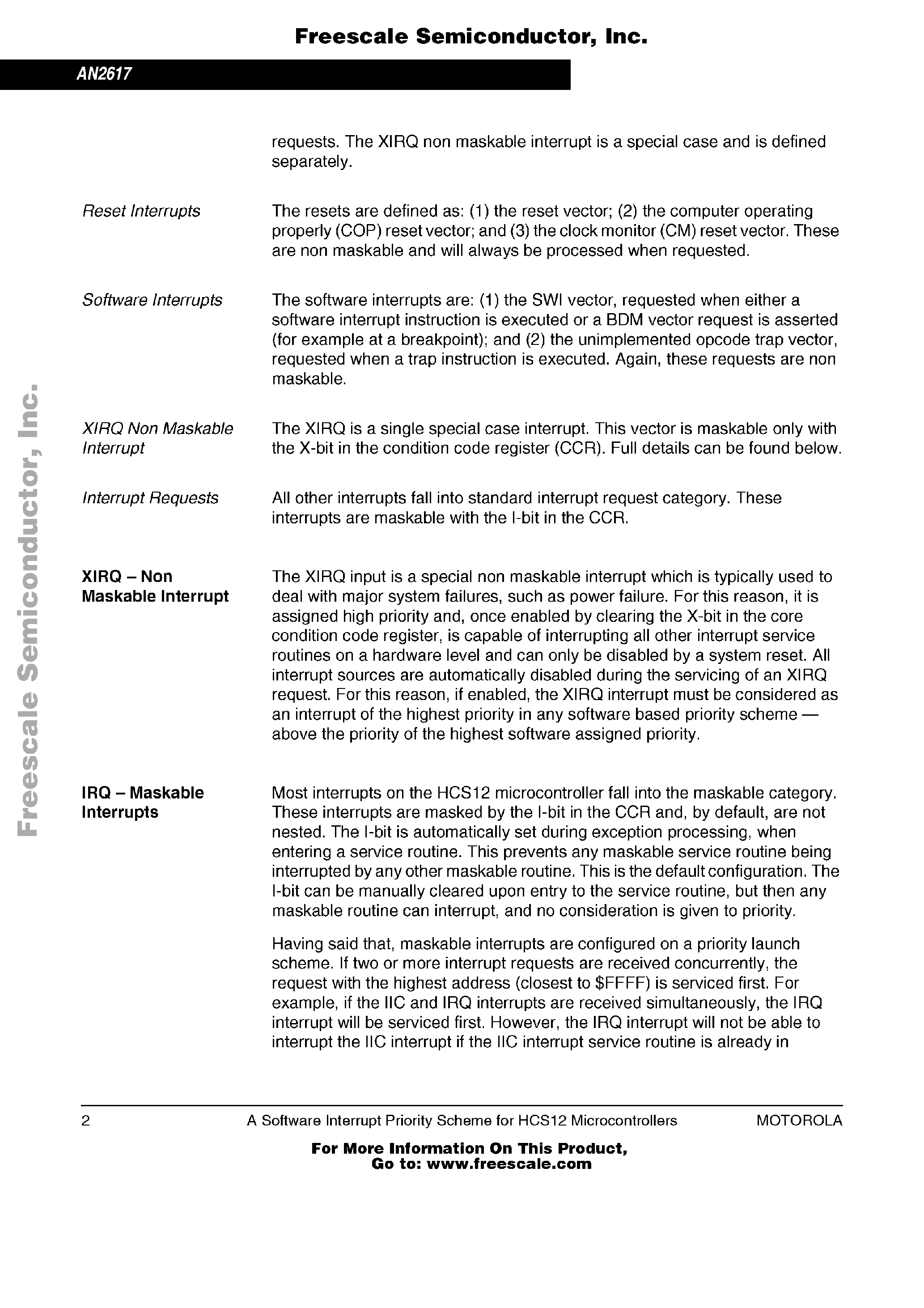 Datasheet AN2617 - A Software Interrupt Priority Scheme for HCS12 Microcontrollers page 2
