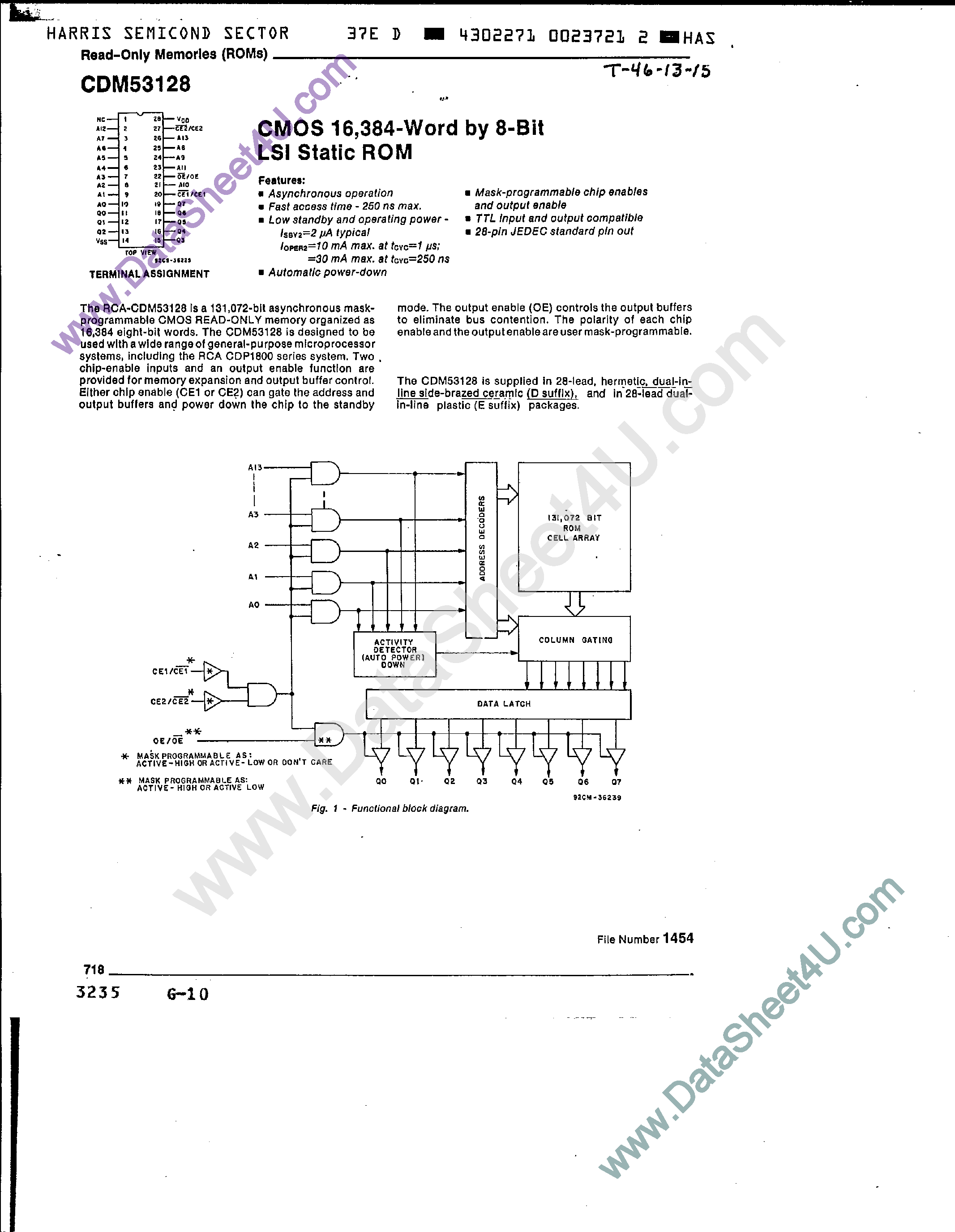 Даташит на микросхему CDM53128 страница 1 Даташит CDM53128 - CMOS 16384 x 8-Bit LSI Static ROM страница 1