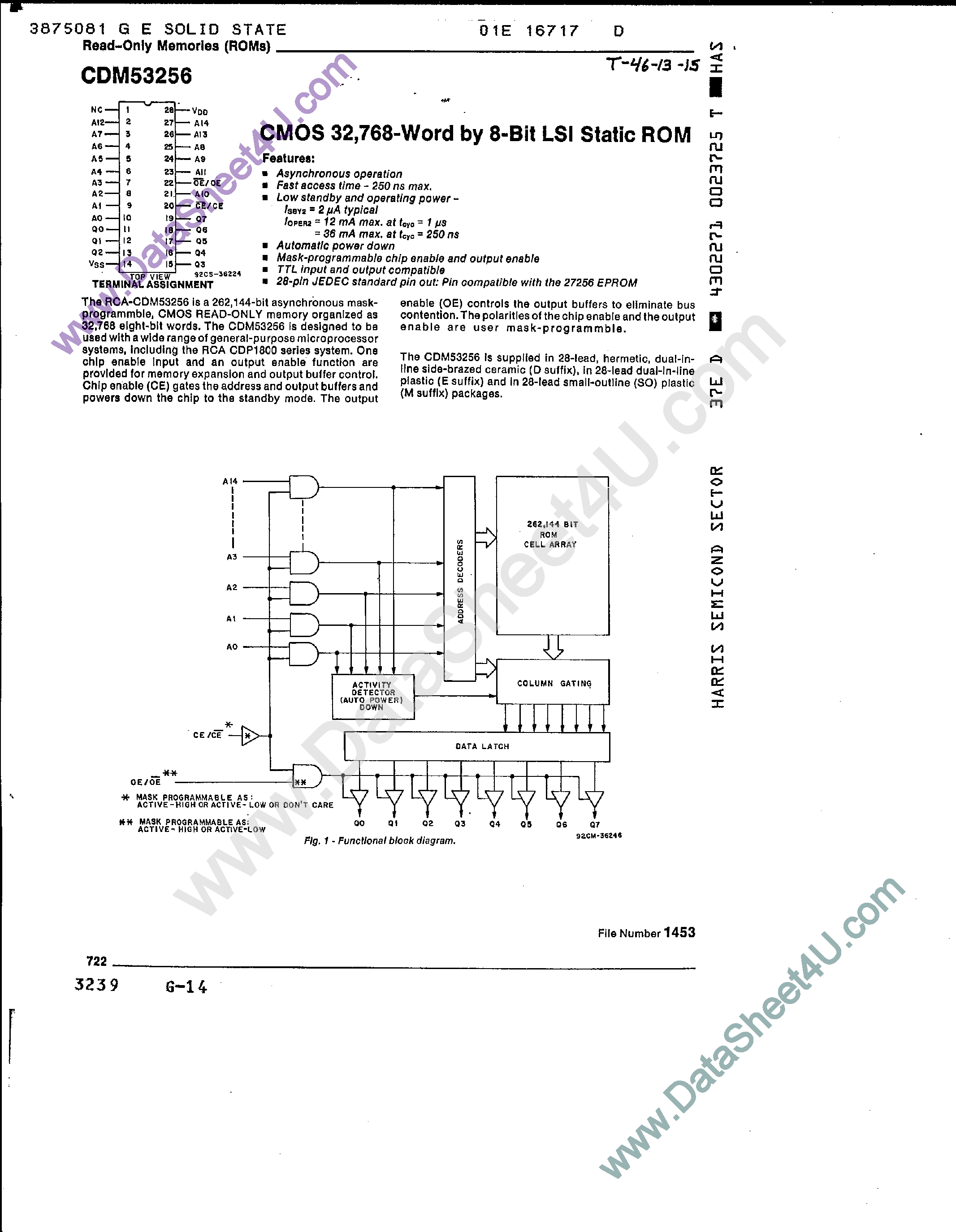 Даташит на микросхему CDM53256 страница 1 Даташит CDM53256 - CMOS 32768 x 8-Bit LSI Static ROM страница 1