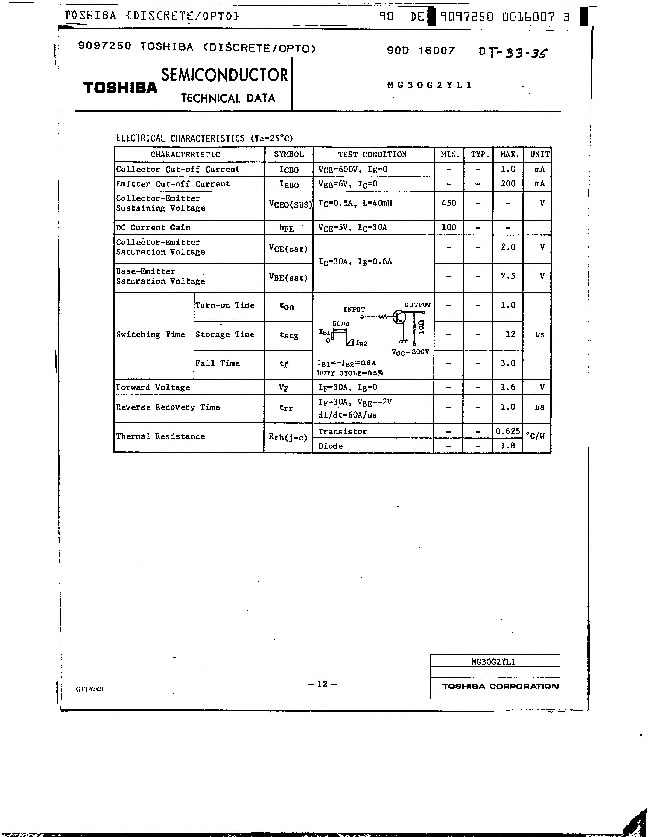 Datasheet MG50G2YL1A page 2 Datasheet MG50G2YL1A - High Power Switching Application / Motor Control page 2