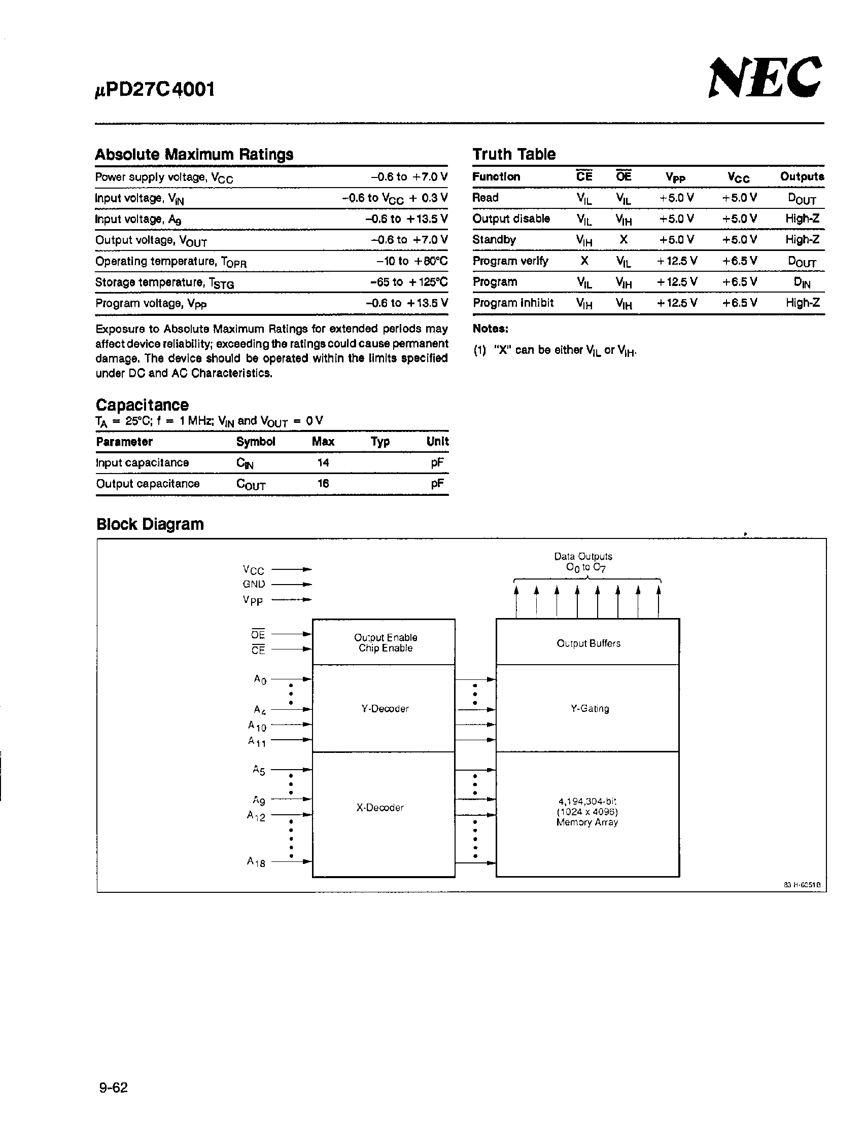 Даташит UPD27C4001 - 524288 x 8-Bit CMOS UV EPROM страница 2