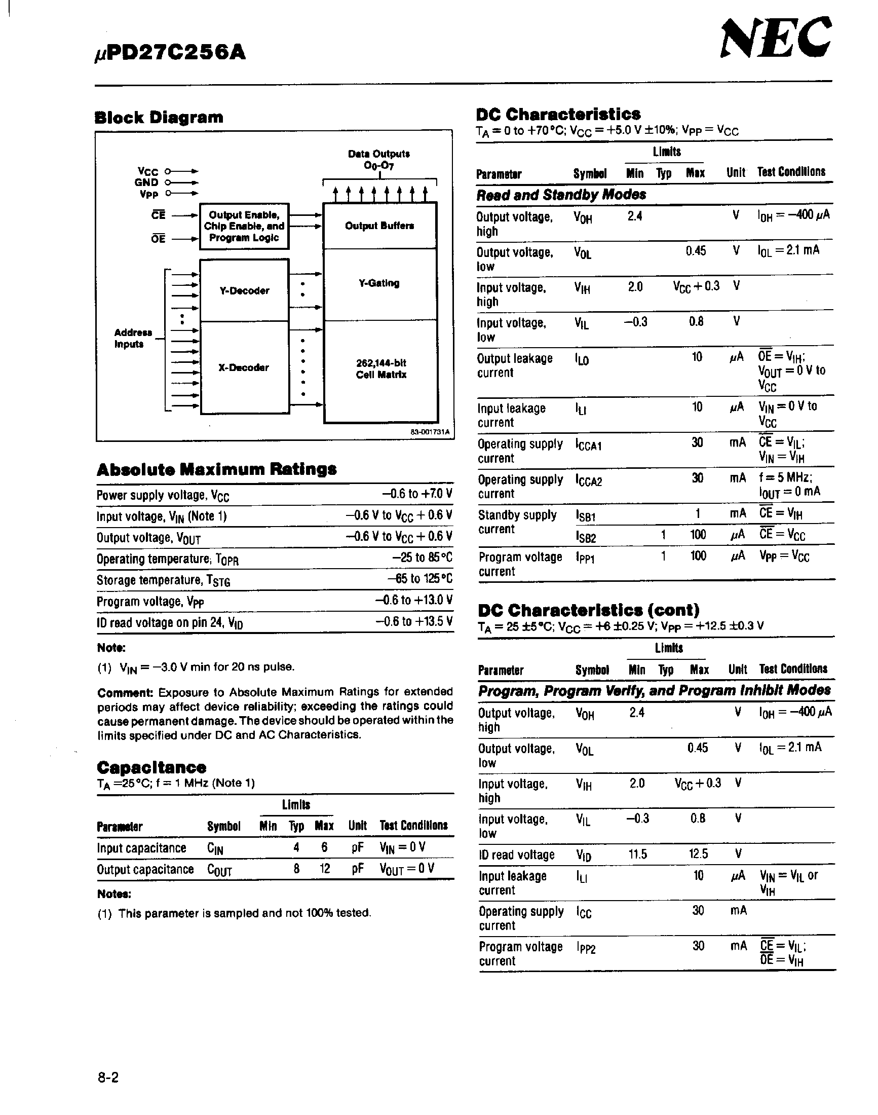 Даташит UPD27C256A - 32768 x 8-Bit CMOS UV EPROM страница 2