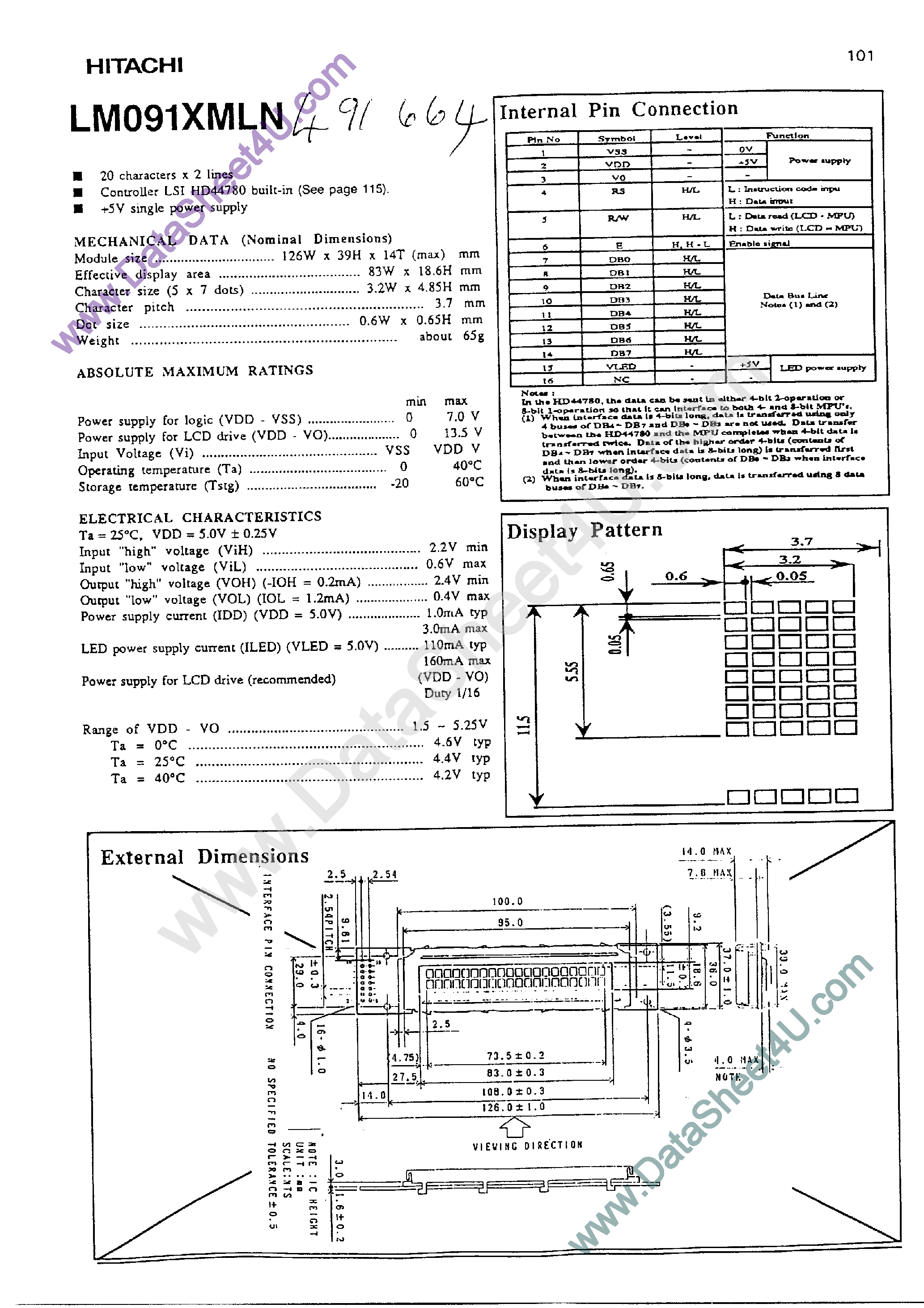 Datasheet LM091XLMN page 1 Datasheet LM091XLMN - LCD LED BACKLIGHT 20 X 2 page 1
