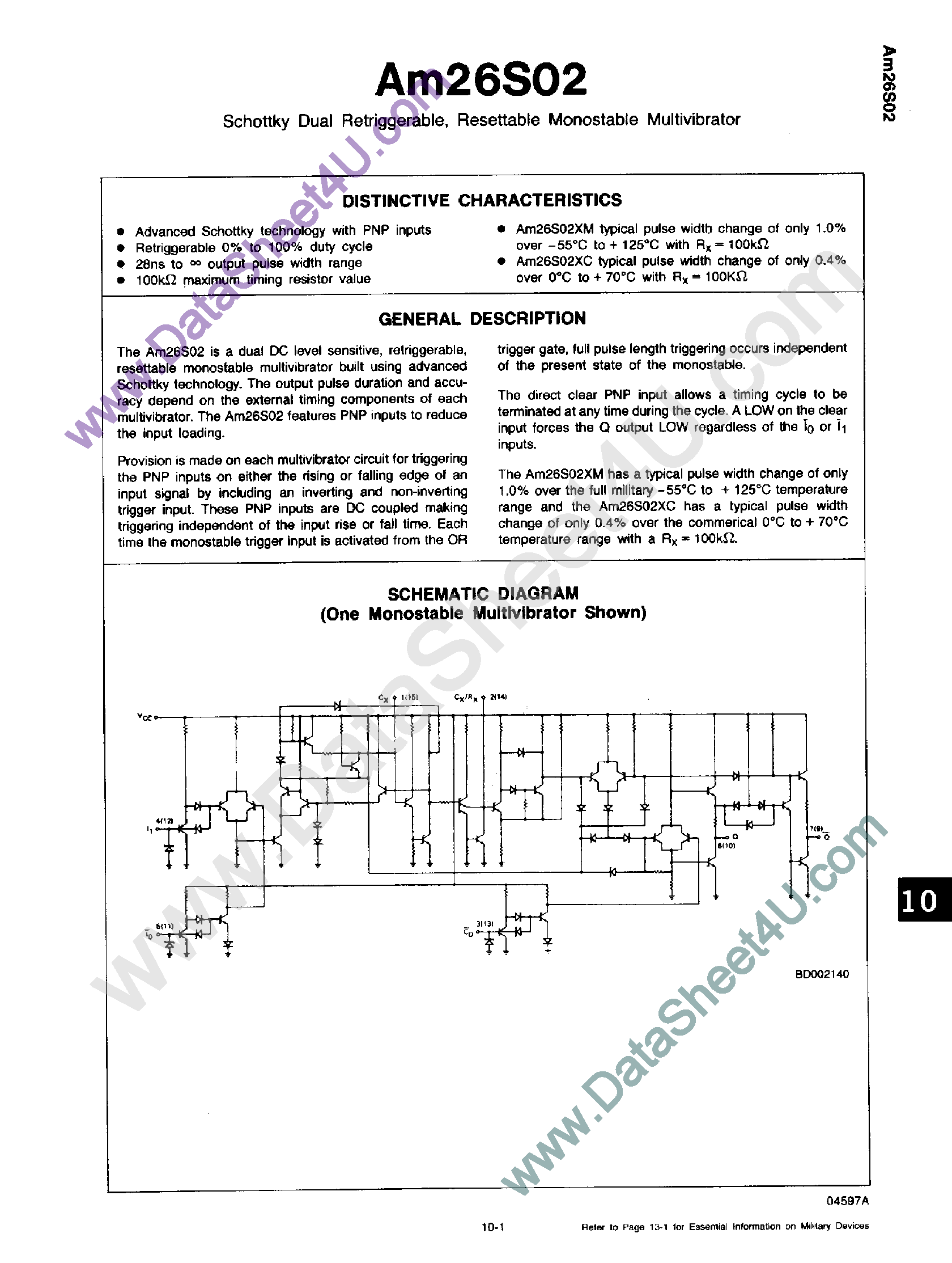 Datasheet AM26S02 - Schottky Dual Retriggerable / Resettable Monostable Multivibrator page 1